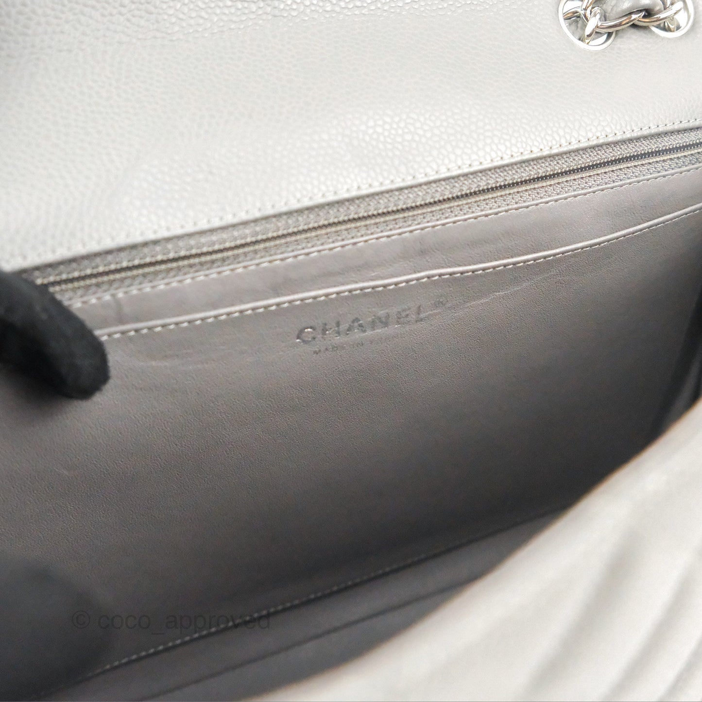 Chanel Jumbo Single Flap Grey Caviar Silver Hardware⁣⁣