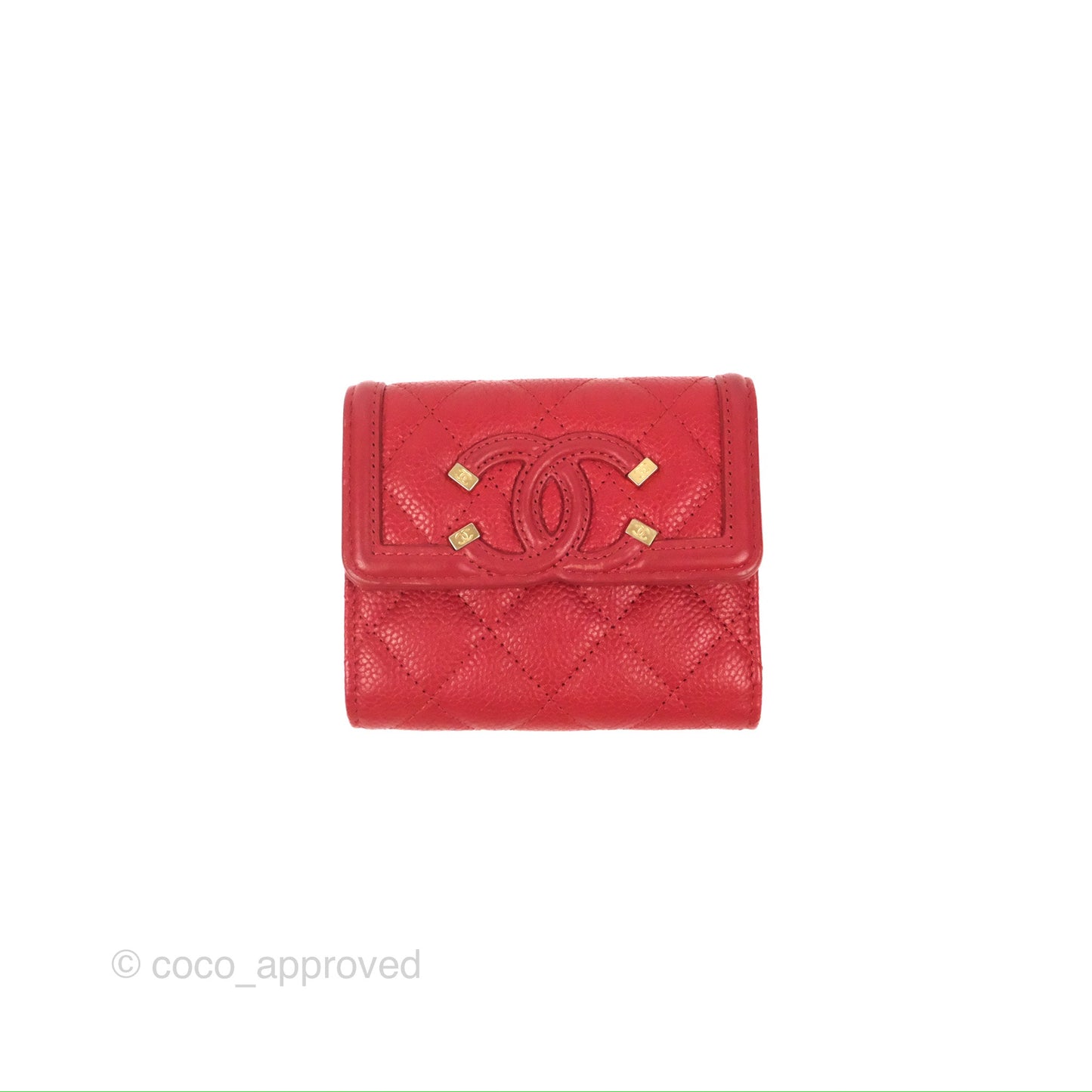 Chanel CC Filigree Short Flap Wallet Red Caviar Gold Hardware