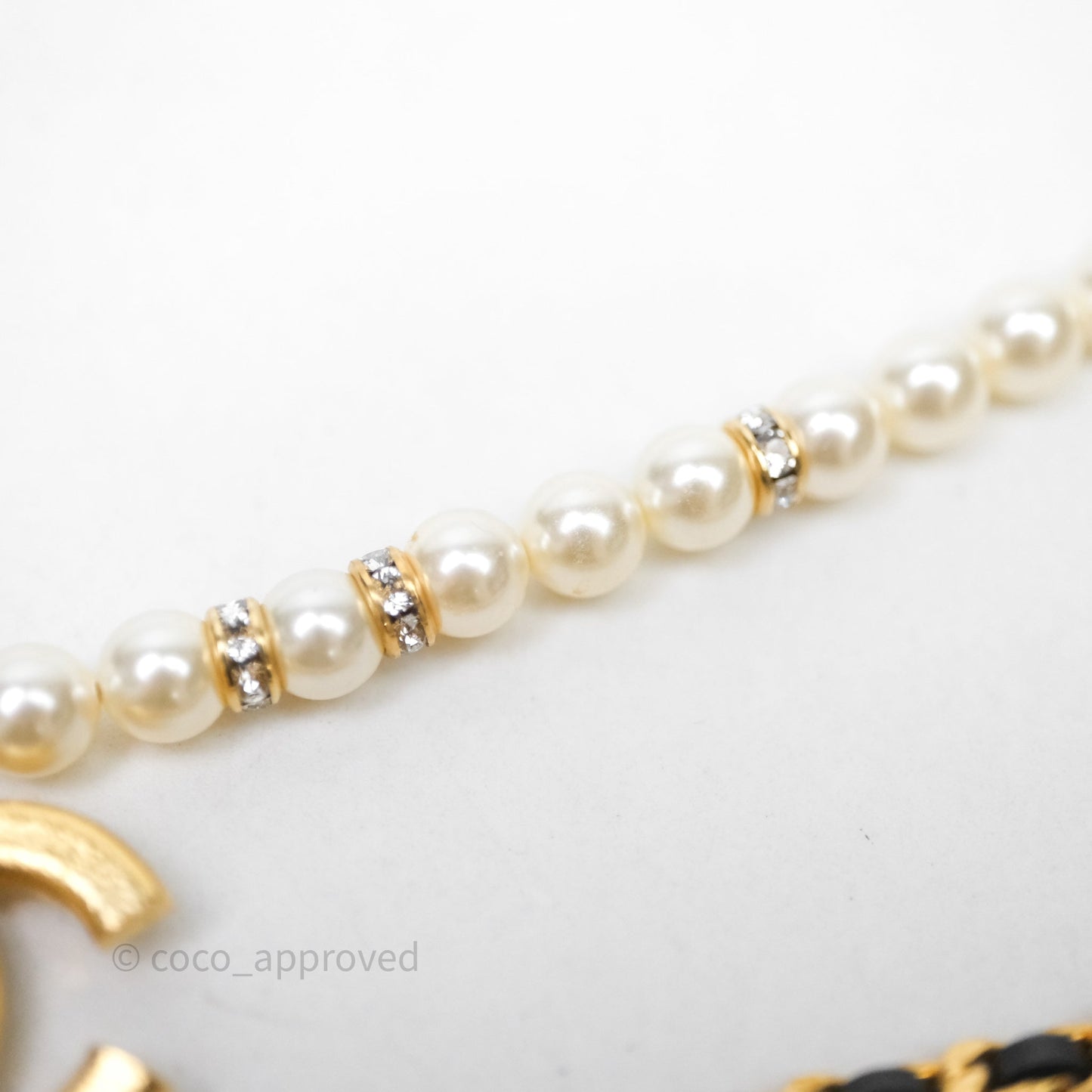 Chanel CC Pearl Crystals Double Necklace Gold Tone 24K