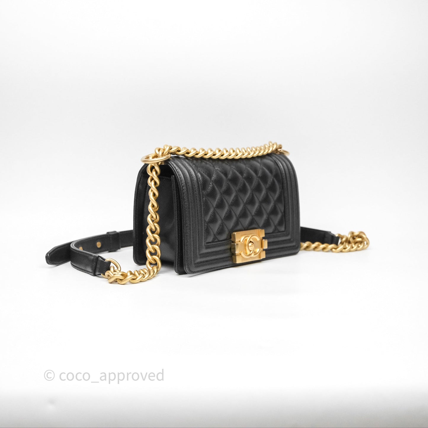 Chanel Small Quilted Boy Black Caviar Gold Hardware