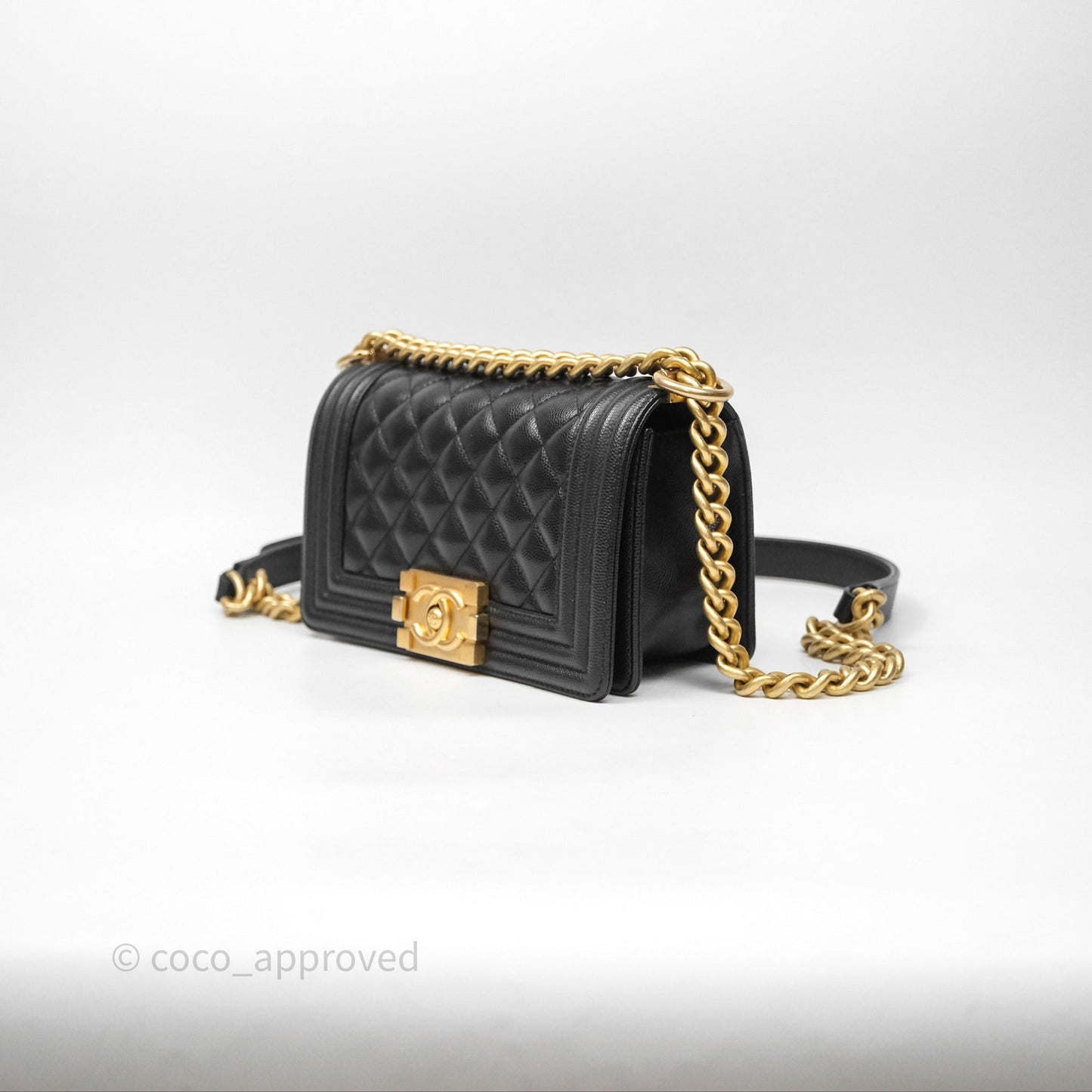 Chanel Small Quilted Boy Black Caviar Gold Hardware