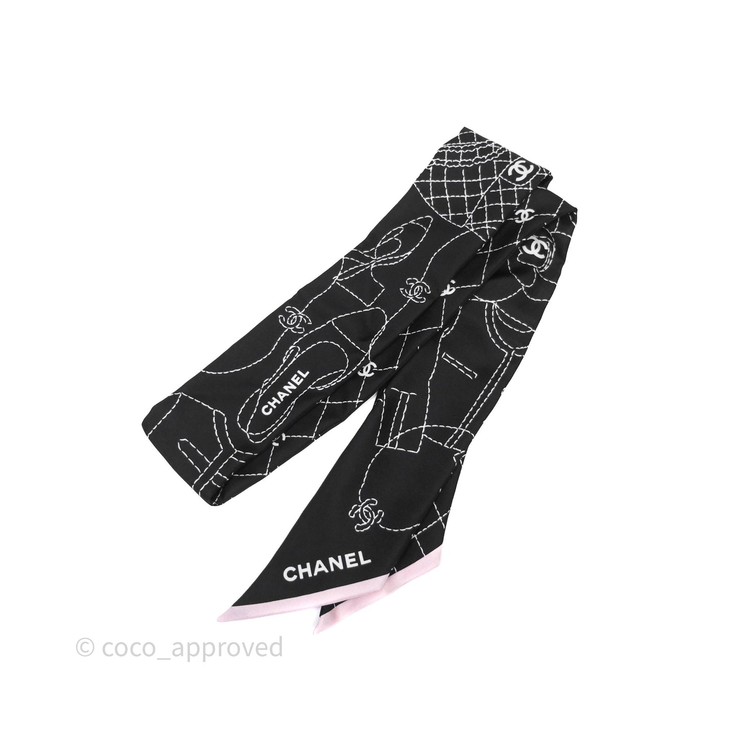 Chanel Silk Twilly in Black / White / Pink