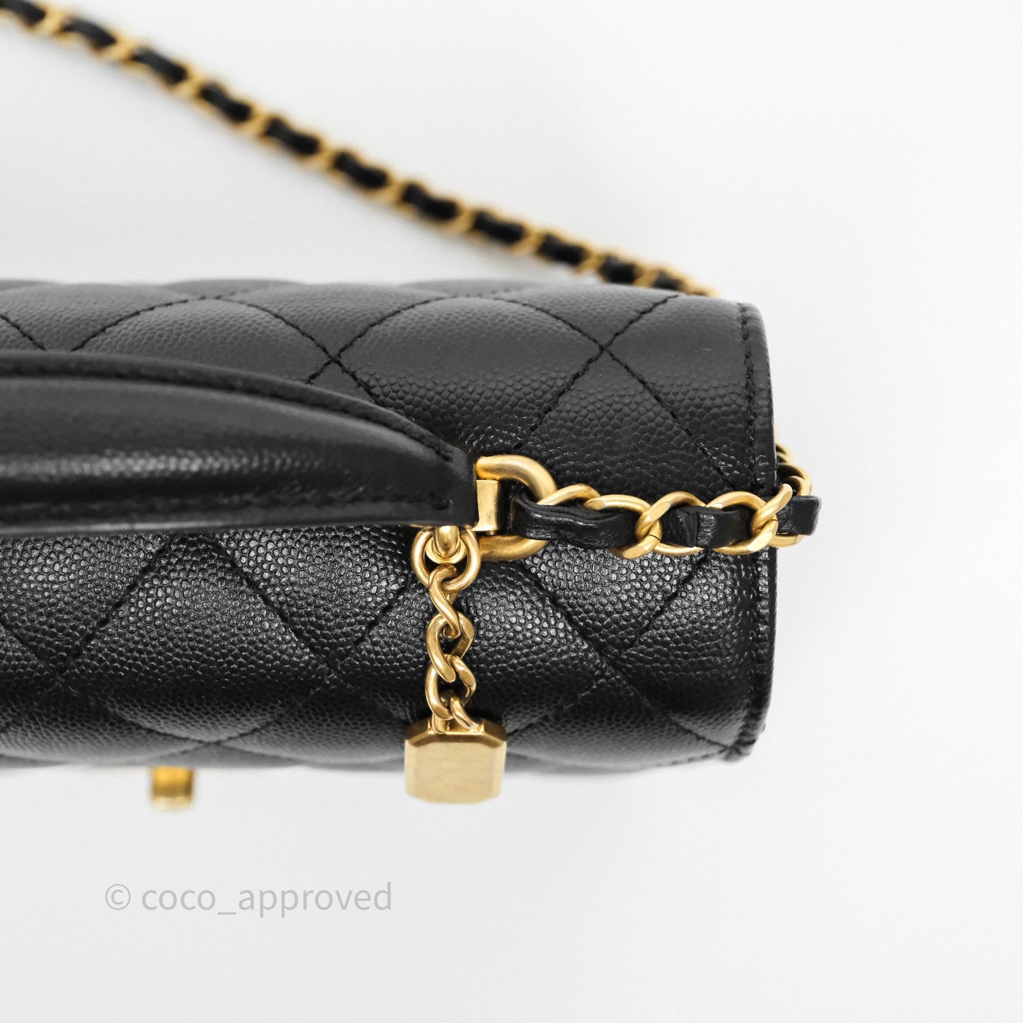 Chanel Quilted Accordion Flap Bag with Handle Black Caviar Aged Gold Hardware 23B