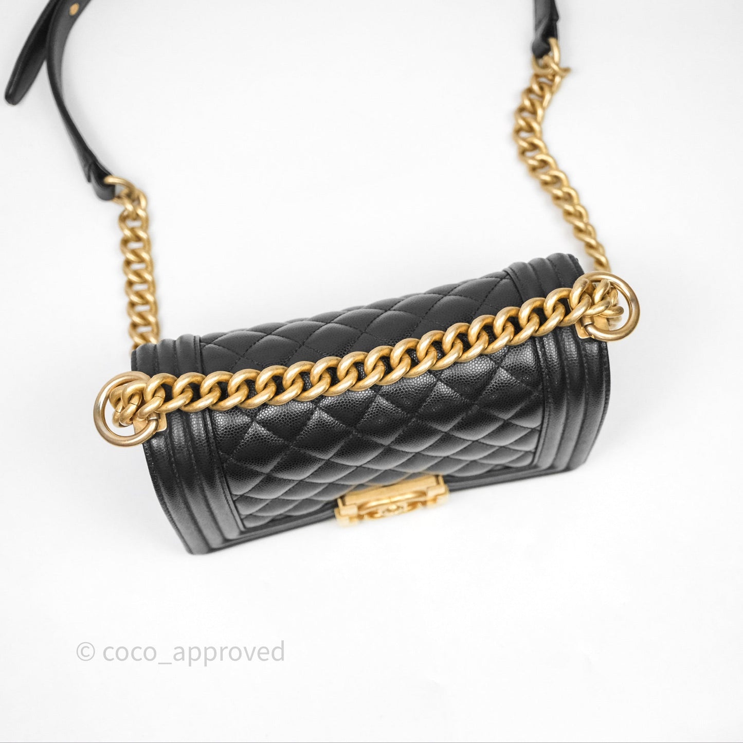 Chanel Small Quilted Boy Black Caviar Gold Hardware