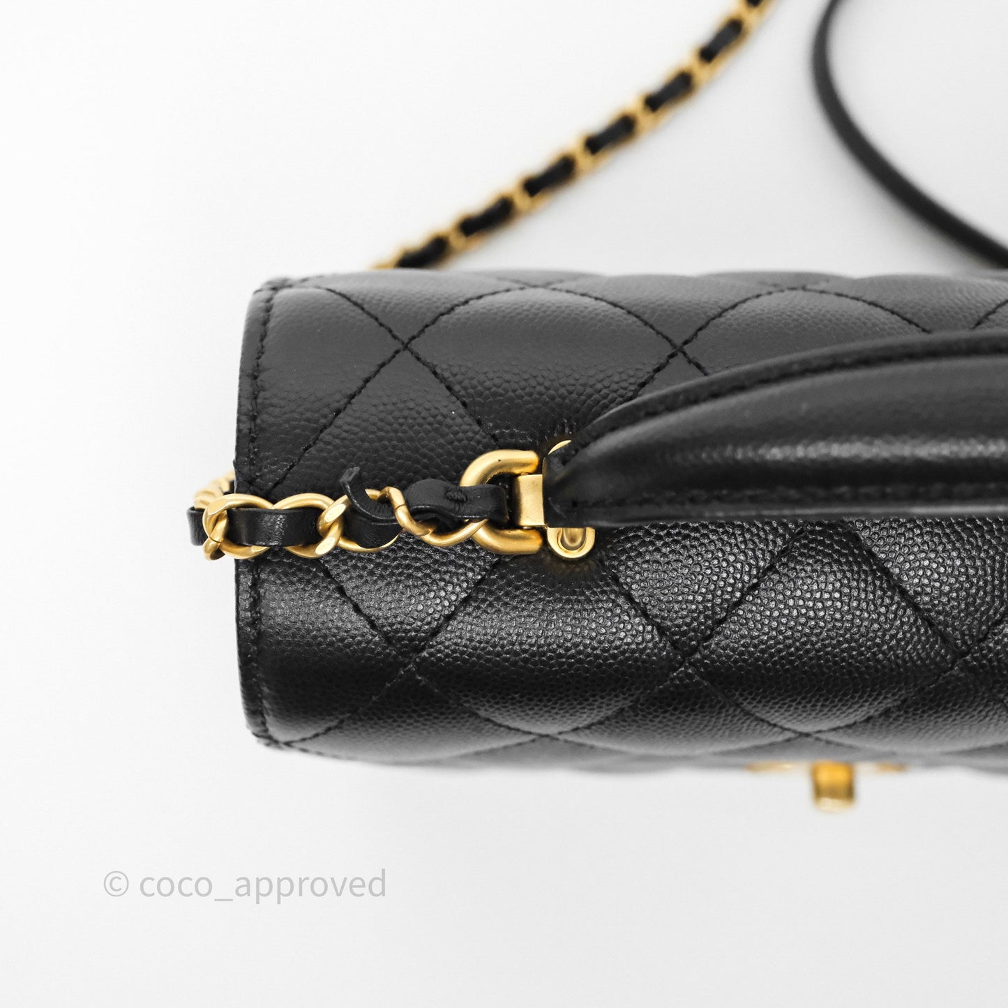 Chanel Quilted Accordion Flap Bag with Handle Black Caviar Aged Gold Hardware 23B