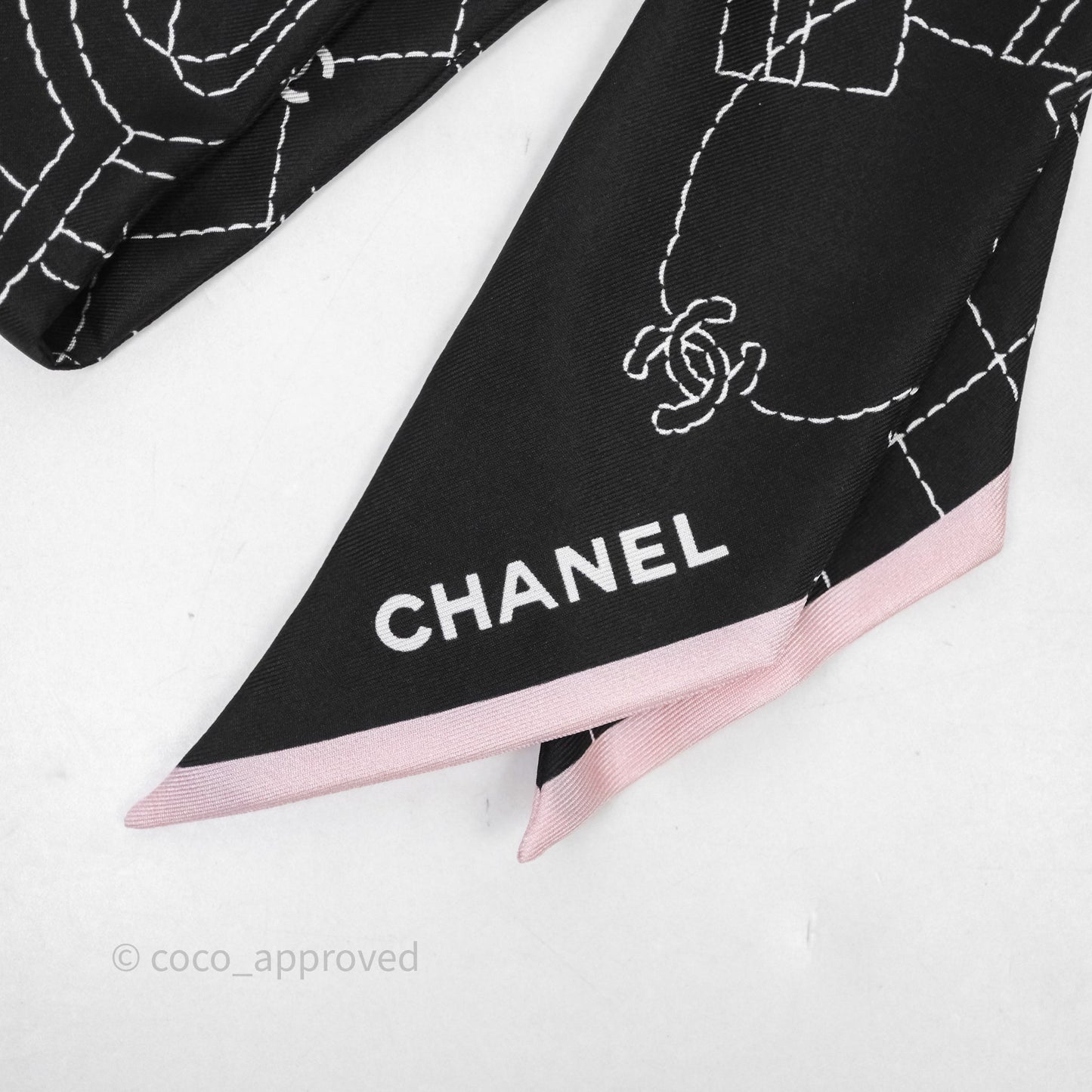 Chanel Silk Twilly in Black / White / Pink