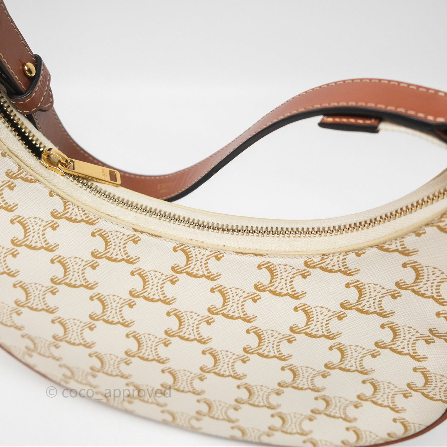 Celine Ava Bag In Triomphe Canvas Calfskin White