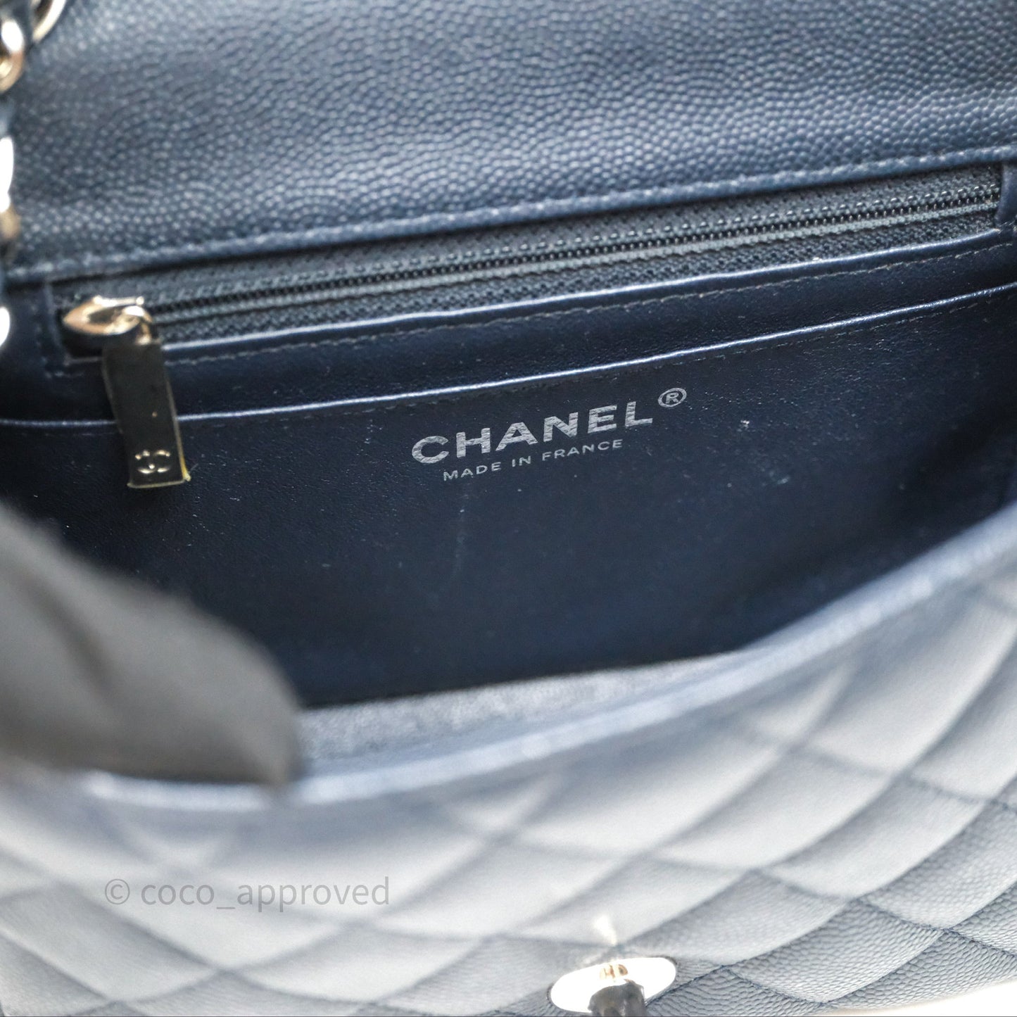Chanel Quilted Mini Square Navy Caviar Silver Hardware