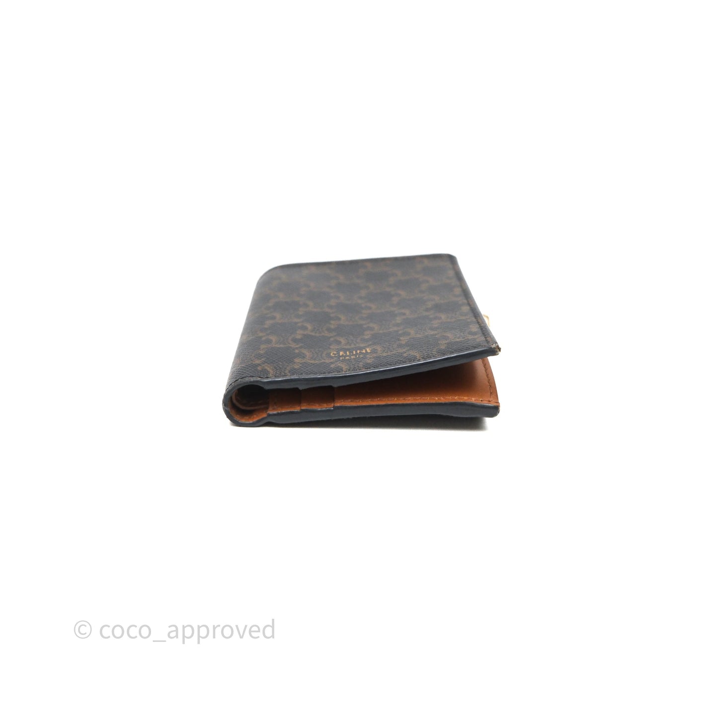 Celine Triomphe Canvas Wallet Tan Calfskin