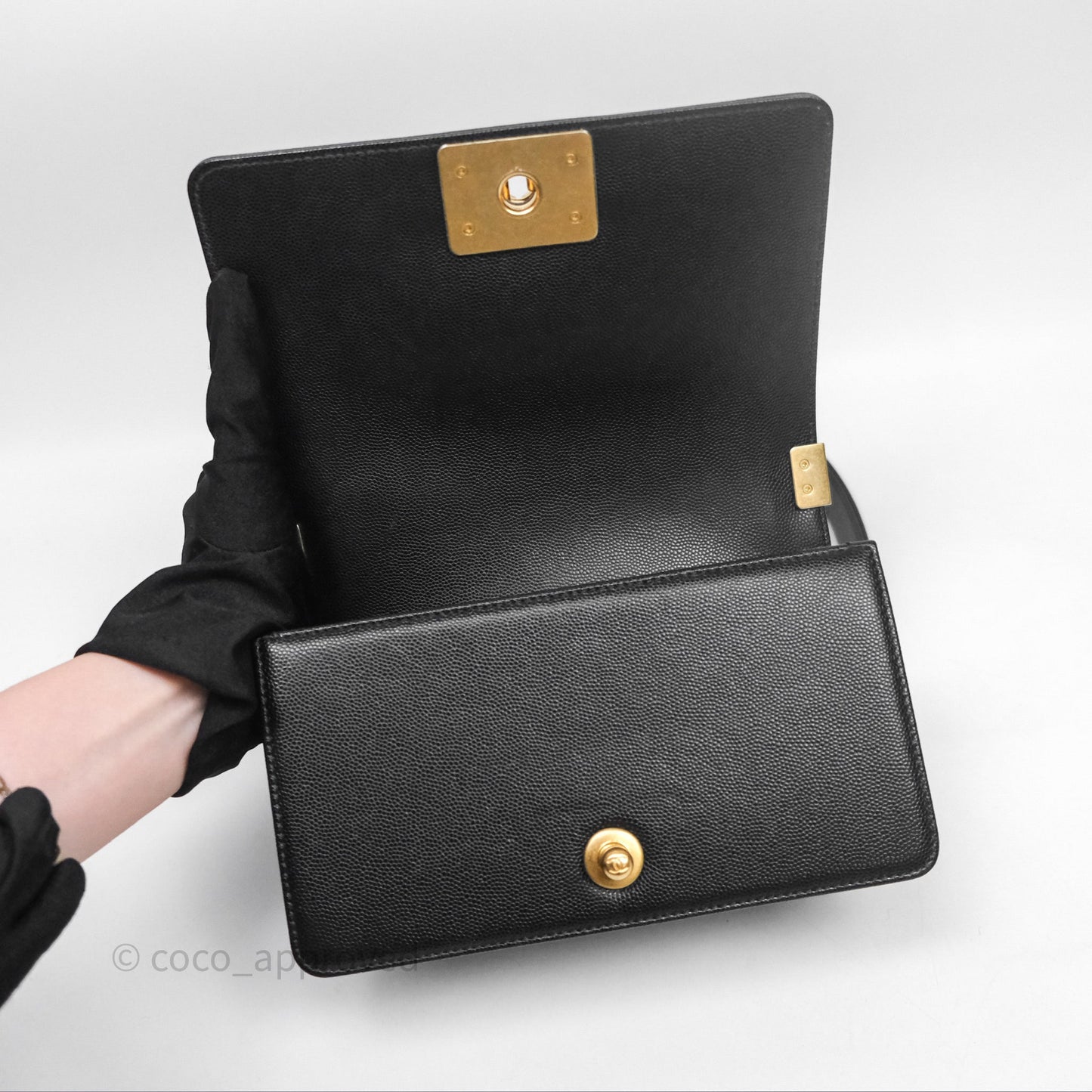 Chanel Small Quilted Boy Black Caviar Gold Hardware