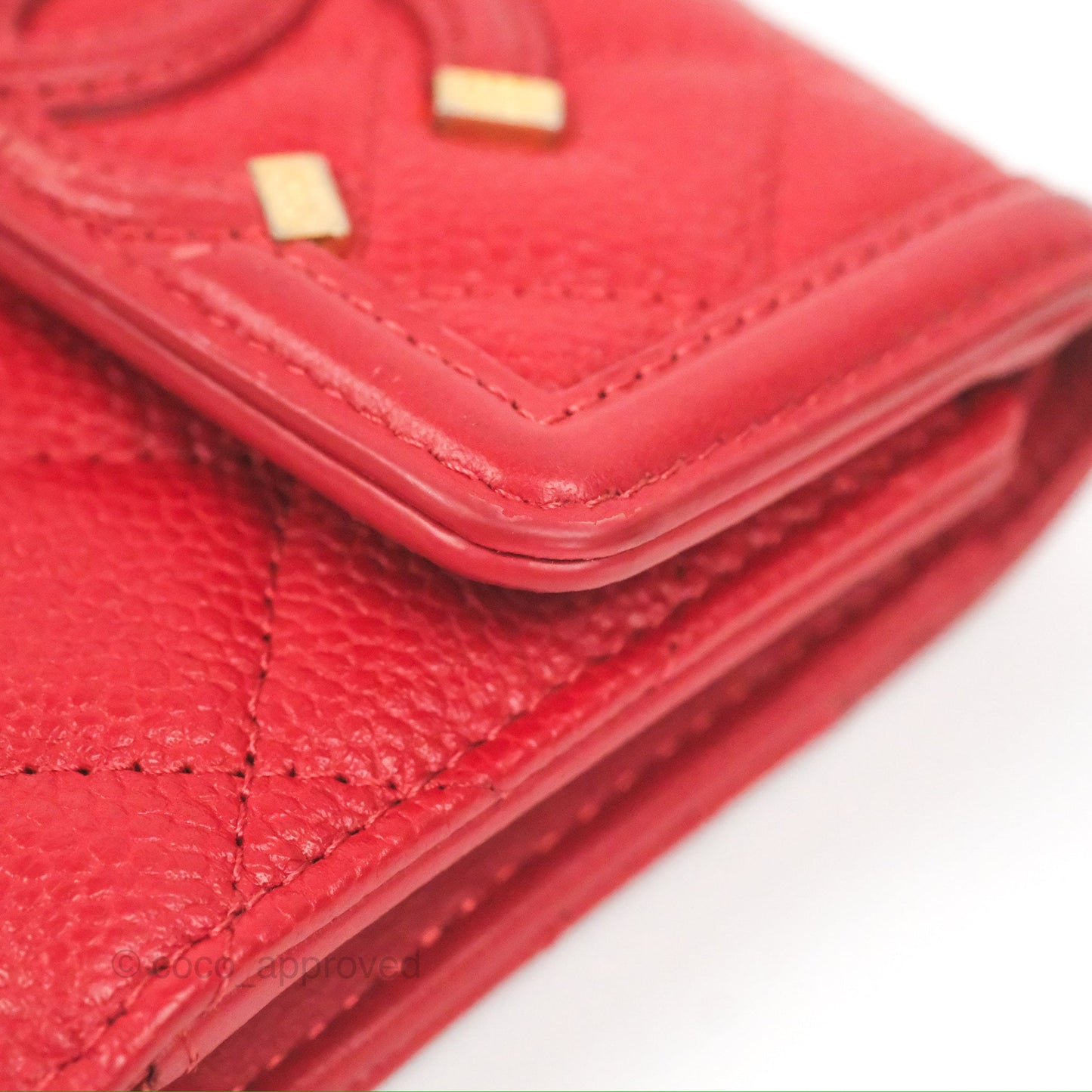 Chanel CC Filigree Short Flap Wallet Red Caviar Gold Hardware