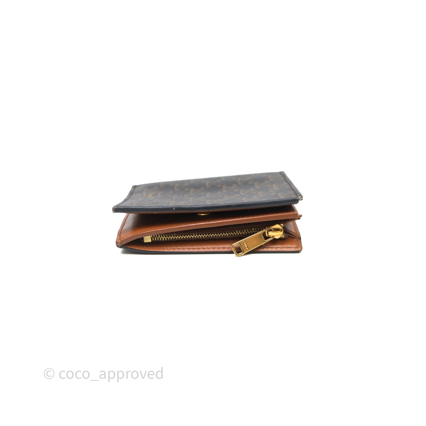 Celine Triomphe Canvas Wallet Tan Calfskin