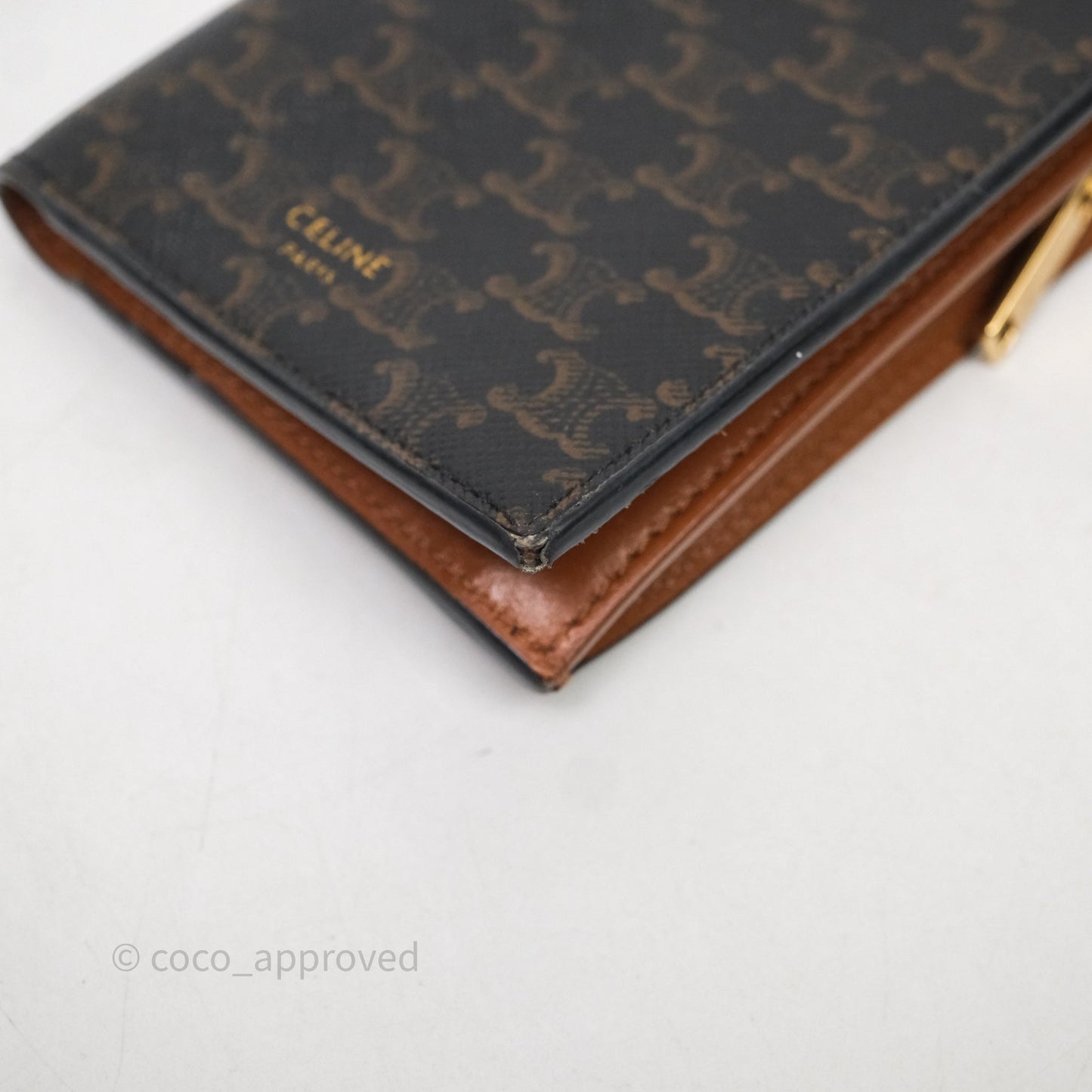 Celine Triomphe Canvas Wallet Tan Calfskin