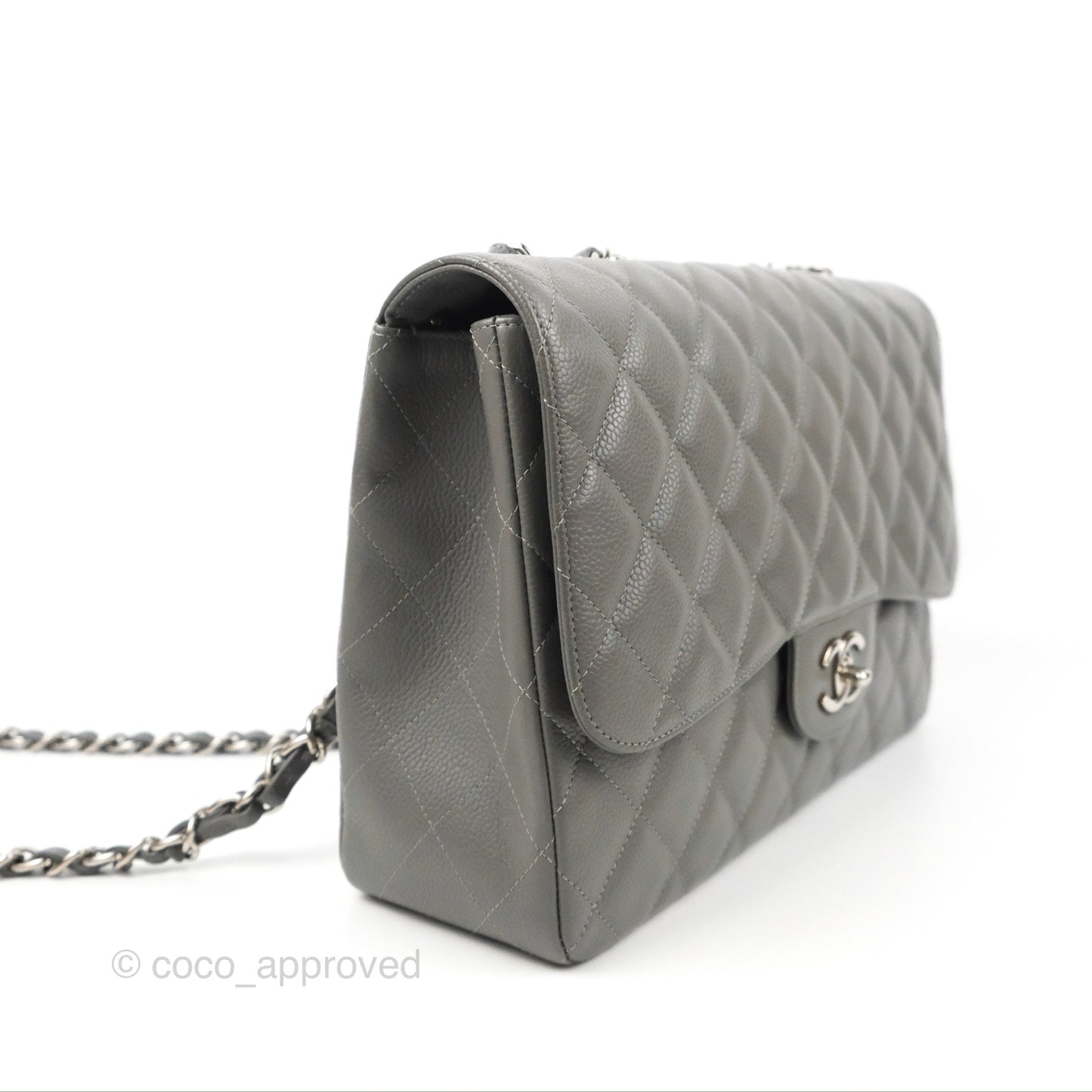 Chanel Jumbo Single Flap Grey Caviar Silver Hardware⁣⁣