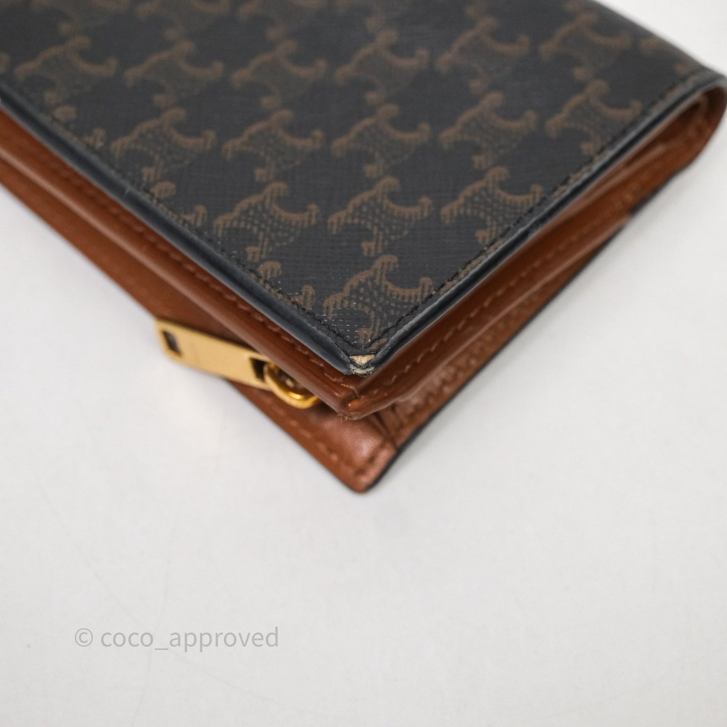 Celine Triomphe Canvas Wallet Tan Calfskin