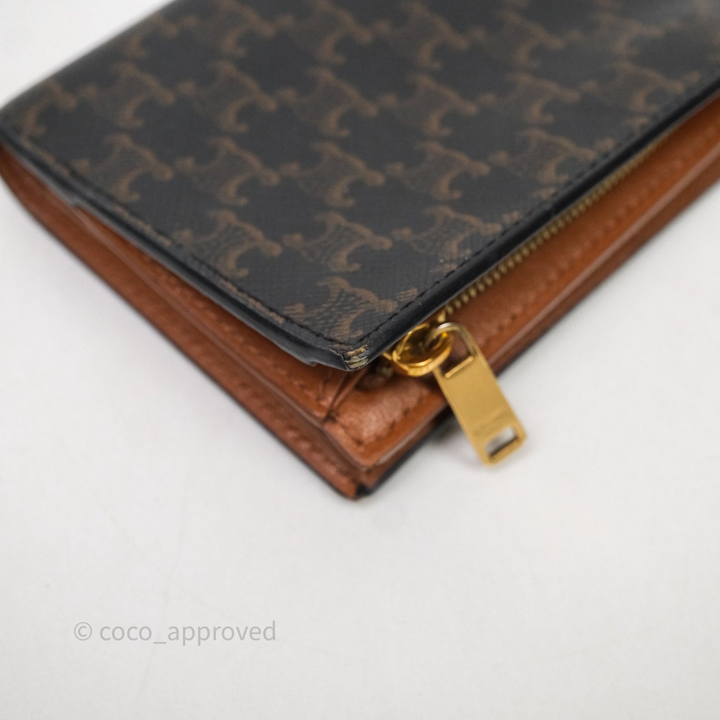 Celine Triomphe Canvas Wallet Tan Calfskin