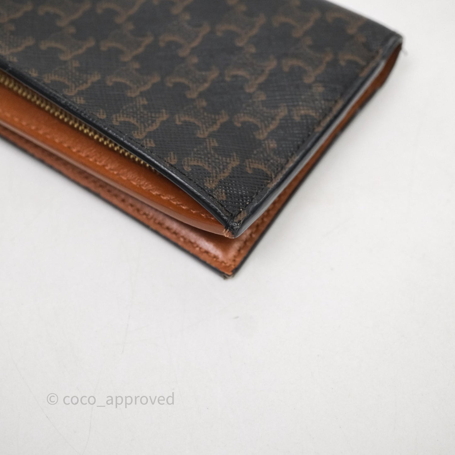 Celine Triomphe Canvas Wallet Tan Calfskin