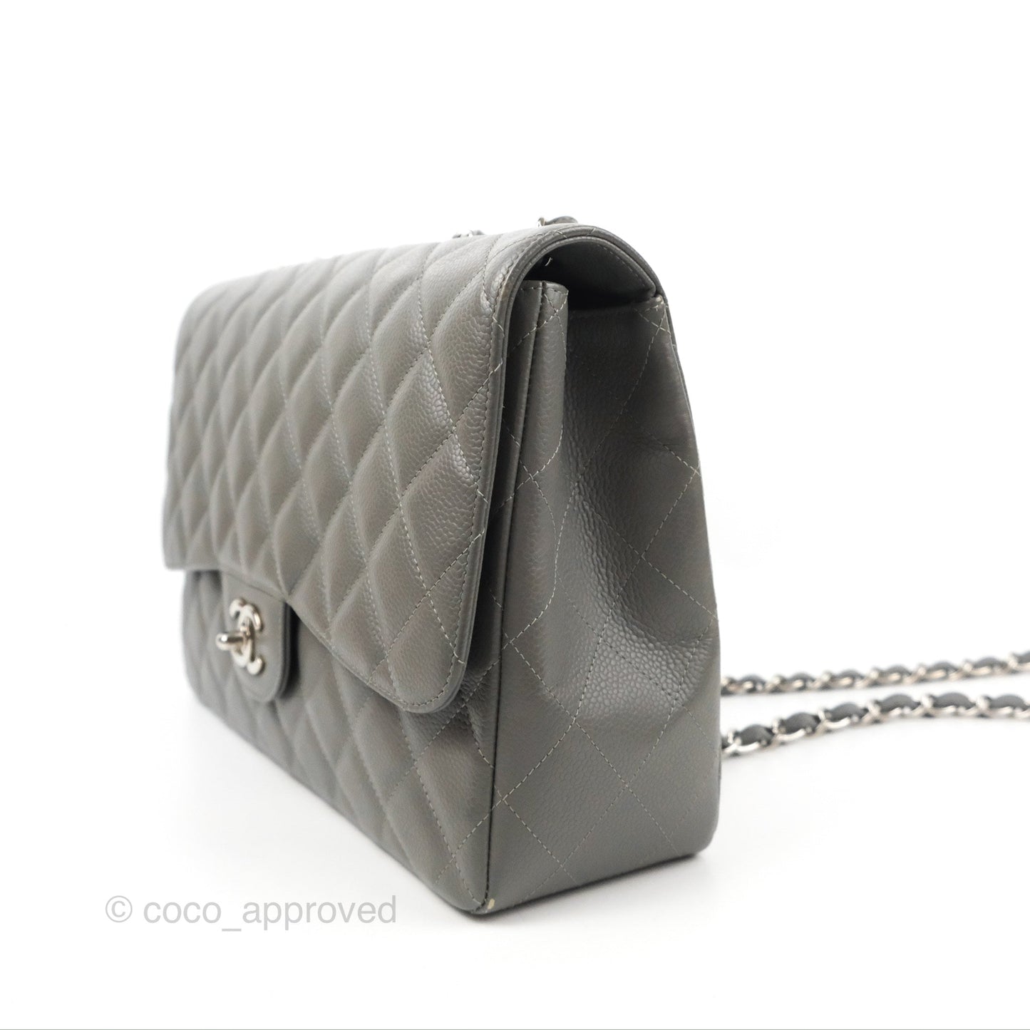 Chanel Jumbo Single Flap Grey Caviar Silver Hardware⁣⁣