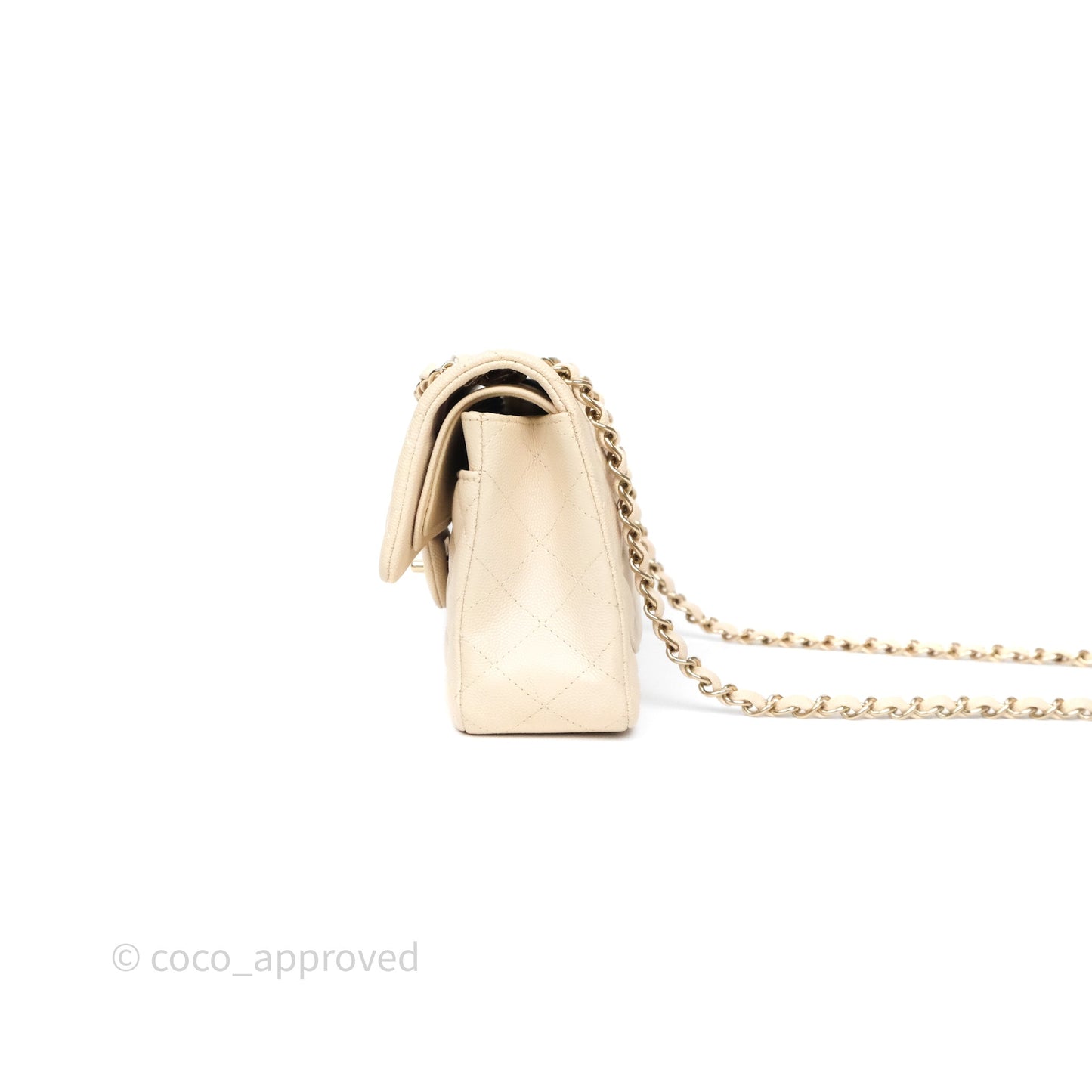 Chanel Small Classic Flap Quilted Light Ivory Beige Caviar Gold Hardware