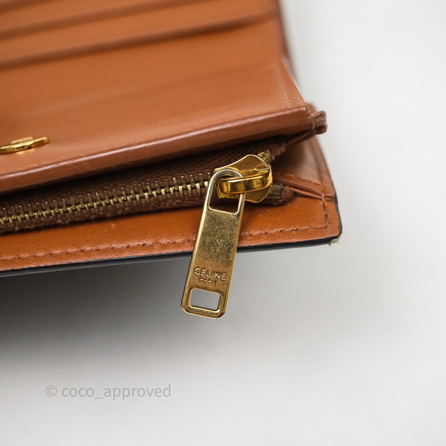 Celine Triomphe Canvas Wallet Tan Calfskin