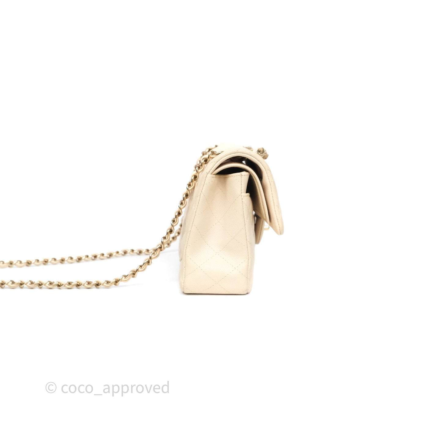 Chanel Small Classic Flap Quilted Light Ivory Beige Caviar Gold Hardware