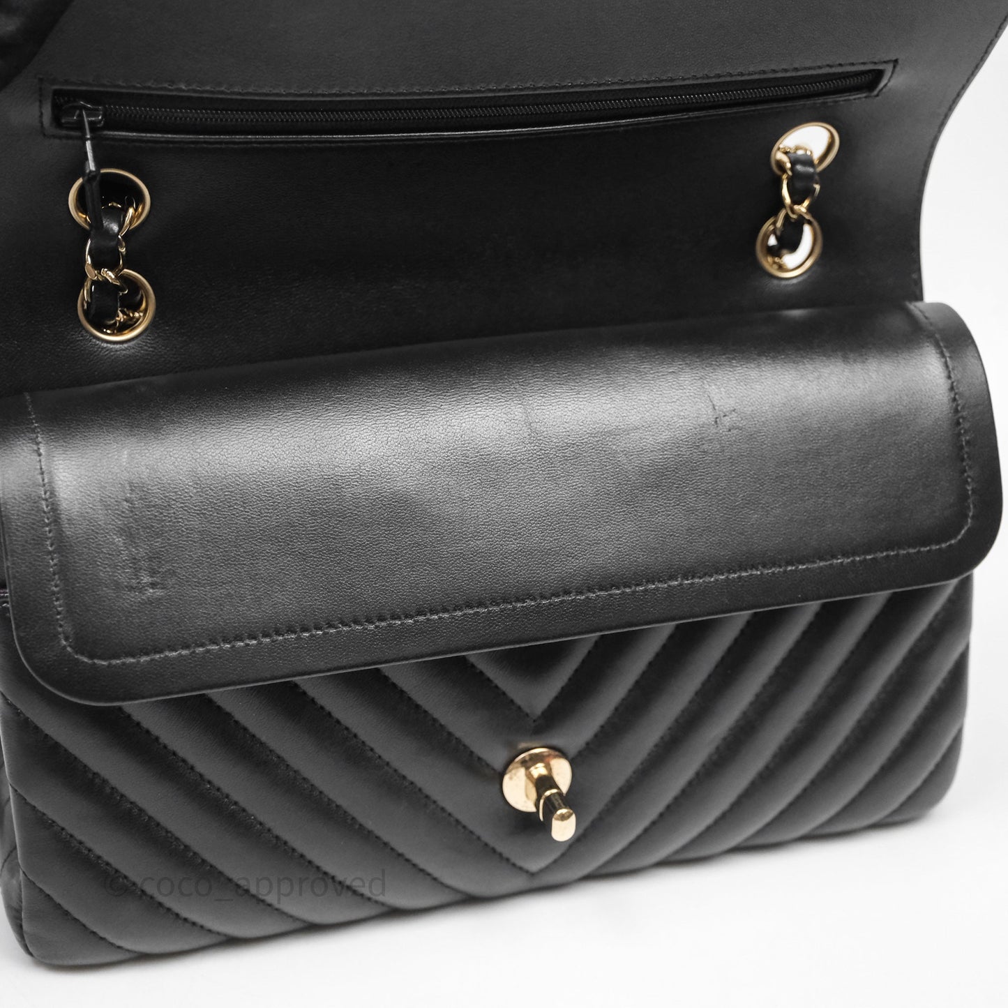 Chanel Classic M/L Medium Flap Chevron Black Lambskin Gold Hardware