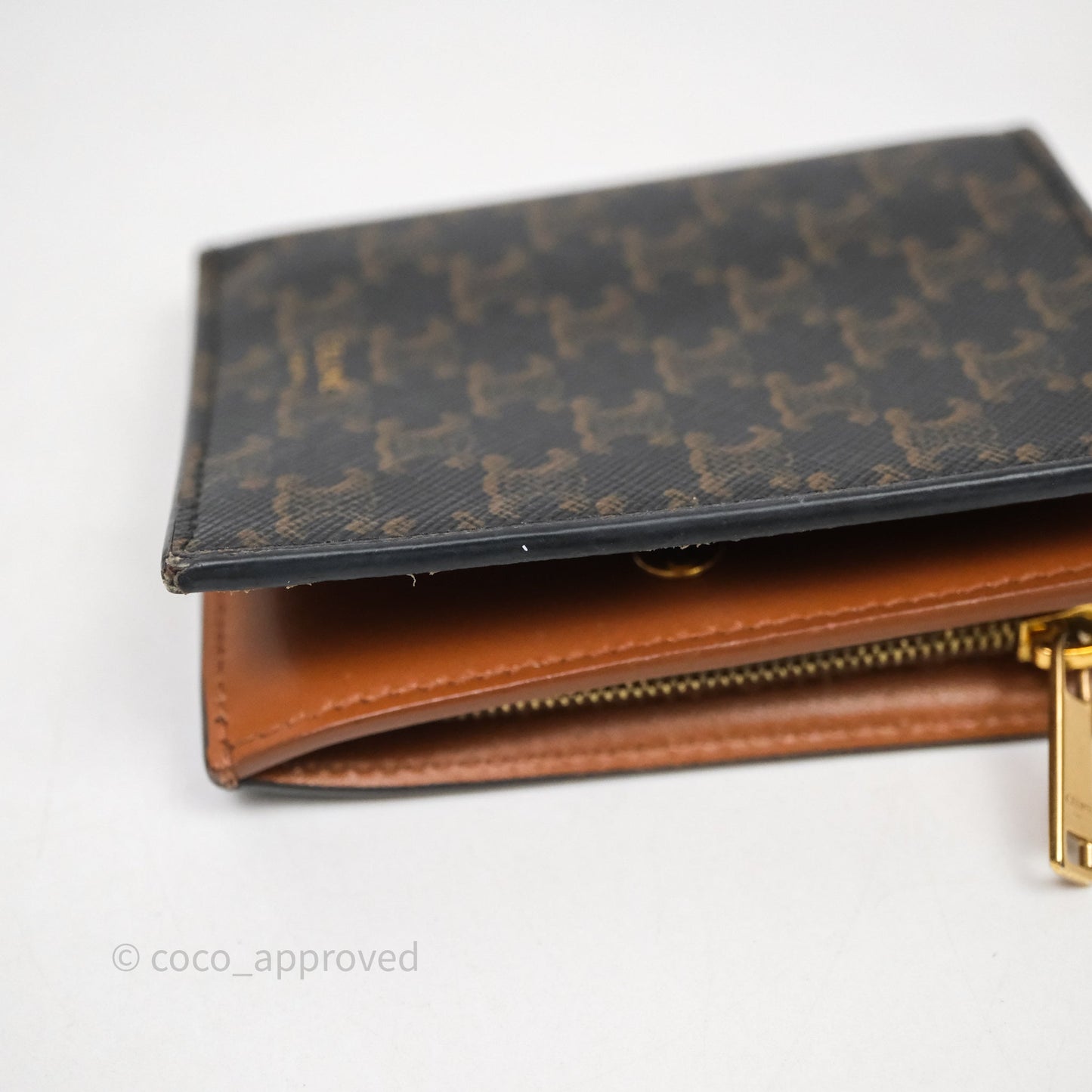 Celine Triomphe Canvas Wallet Tan Calfskin