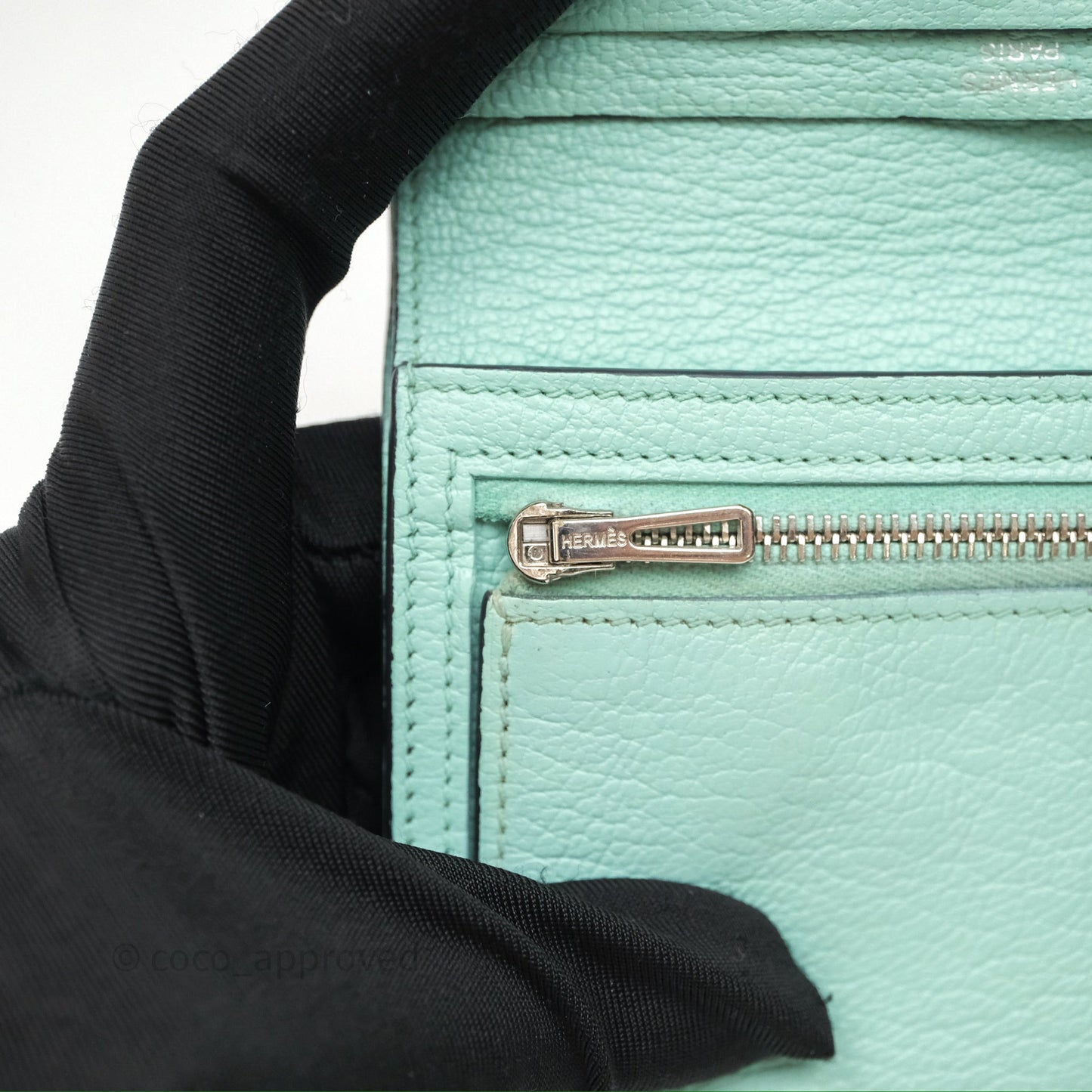 Hermes Bearn Compact Wallet Green Chevre Mysore Palladium Hardware