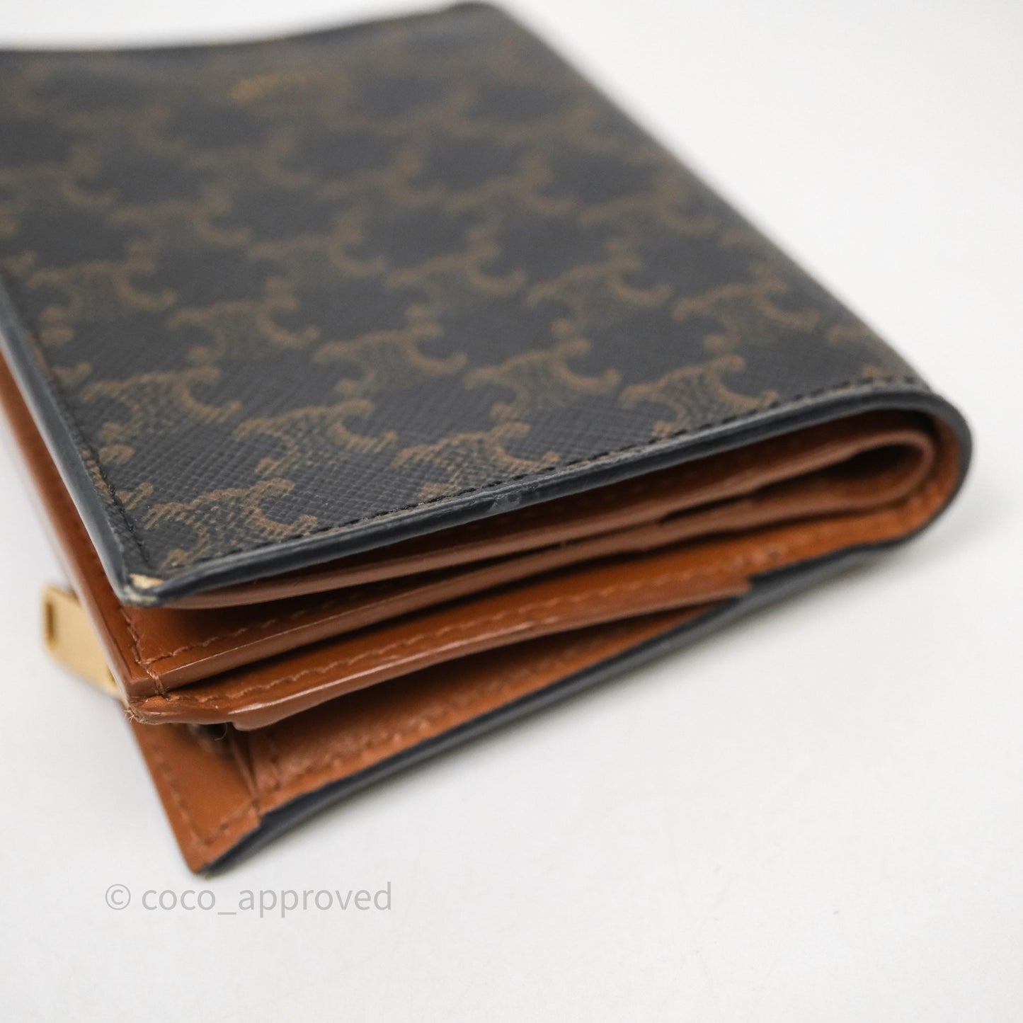 Celine Triomphe Canvas Wallet Tan Calfskin