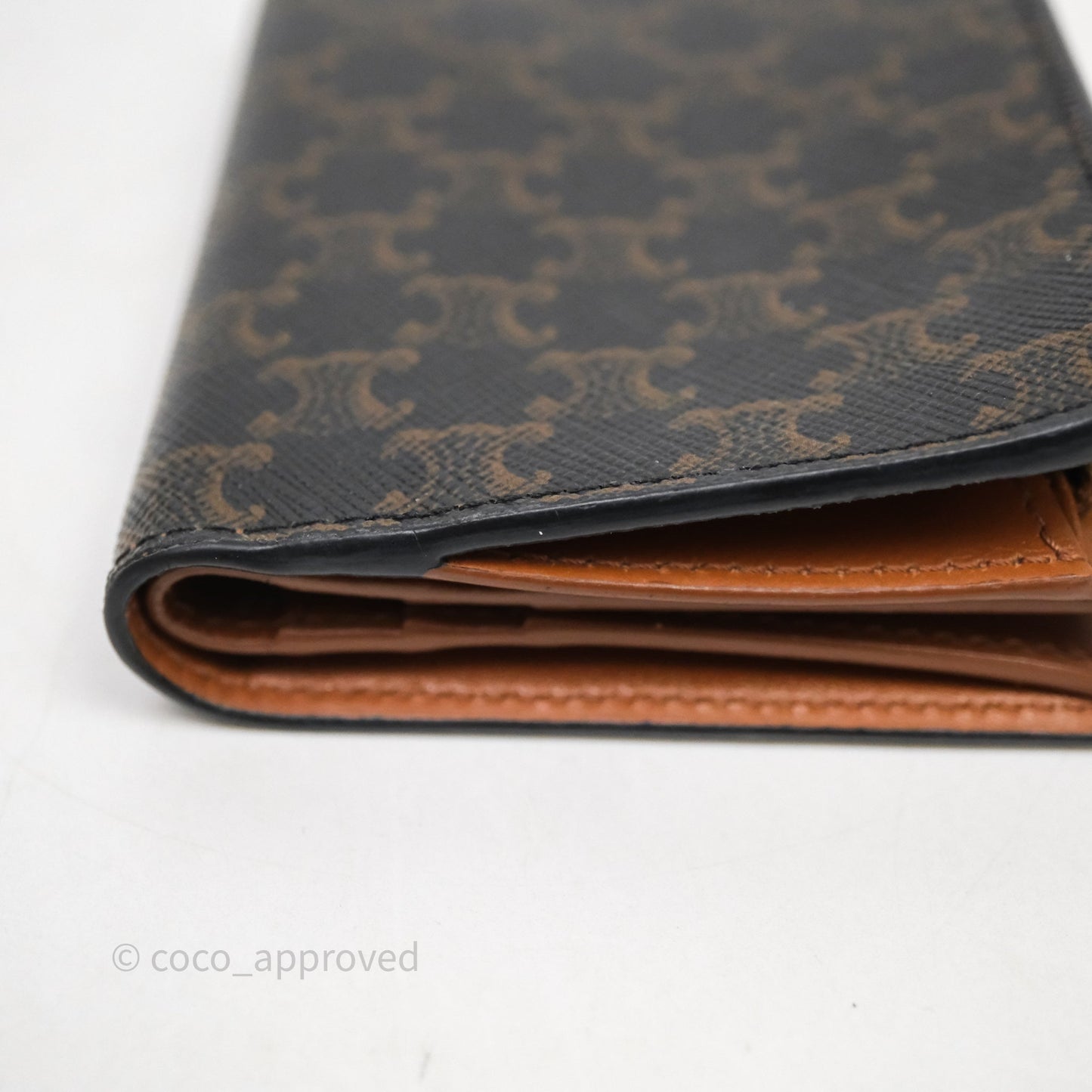 Celine Triomphe Canvas Wallet Tan Calfskin