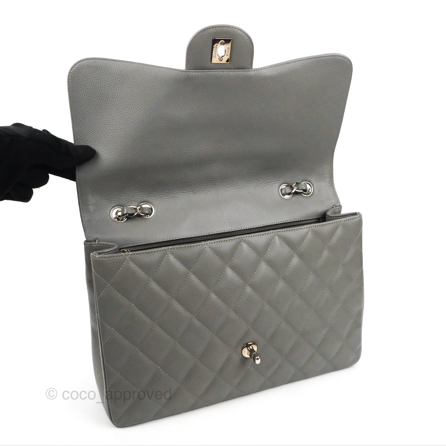 Chanel Jumbo Single Flap Grey Caviar Silver Hardware⁣⁣