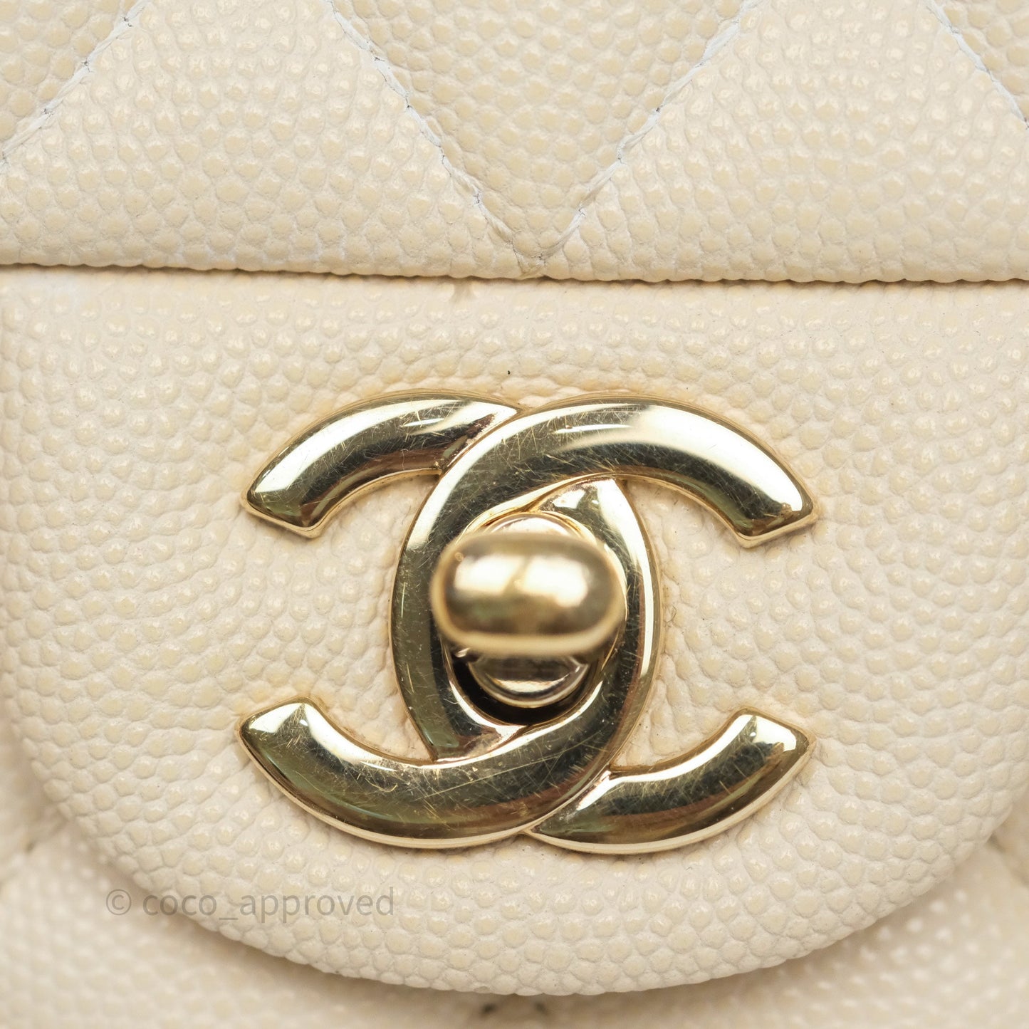 Chanel Small Classic Flap Quilted Light Ivory Beige Caviar Gold Hardware