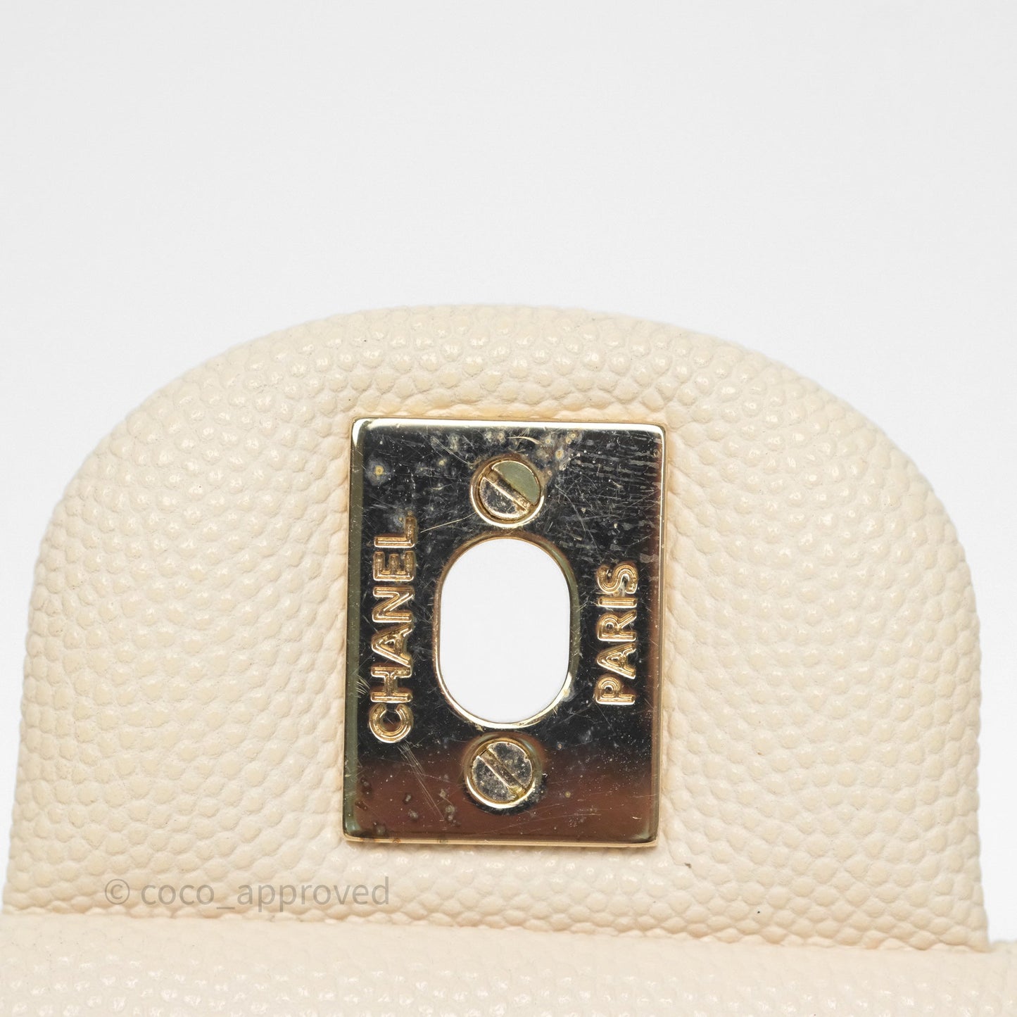 Chanel Small Classic Flap Quilted Light Ivory Beige Caviar Gold Hardware