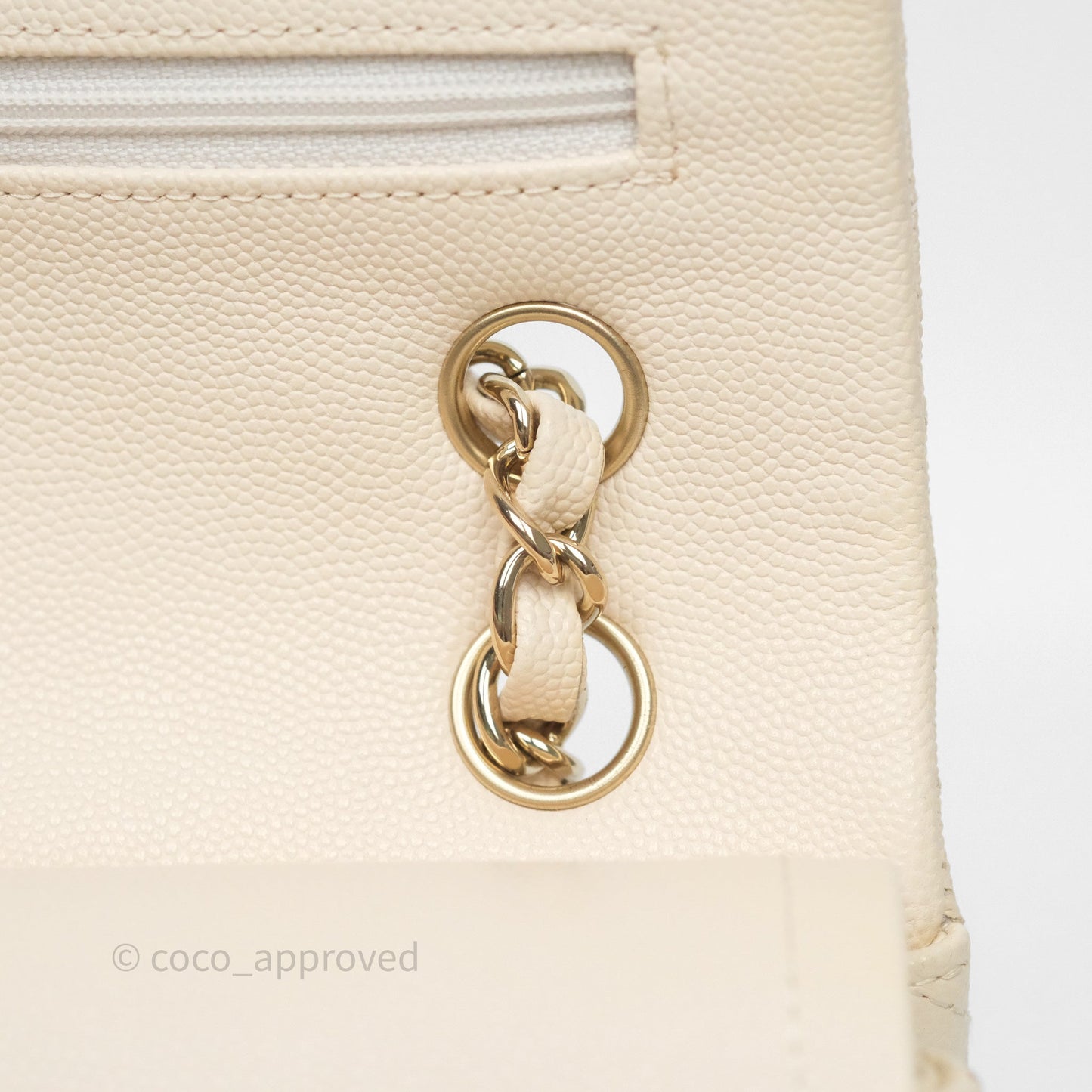 Chanel Small Classic Flap Quilted Light Ivory Beige Caviar Gold Hardware
