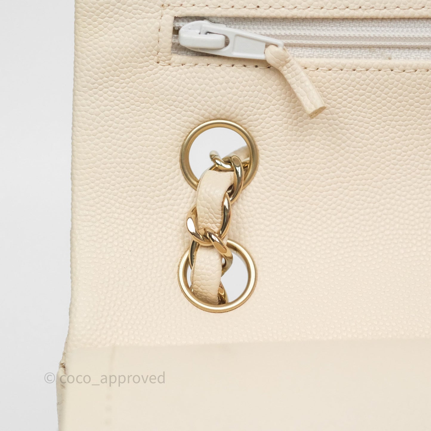 Chanel Small Classic Flap Quilted Light Ivory Beige Caviar Gold Hardware