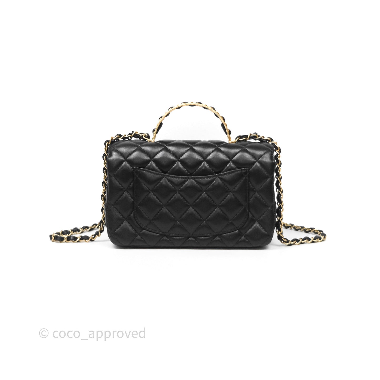 Chanel Top Handle Mini Rectangular Flap Bag Black Lambskin Aged Gold Hardware