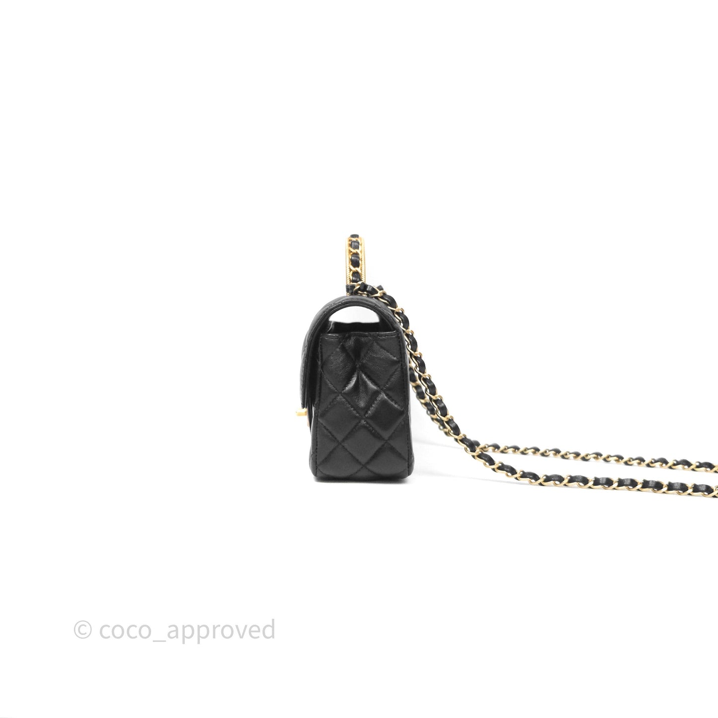 Chanel Top Handle Mini Rectangular Flap Bag Black Lambskin Aged Gold Hardware