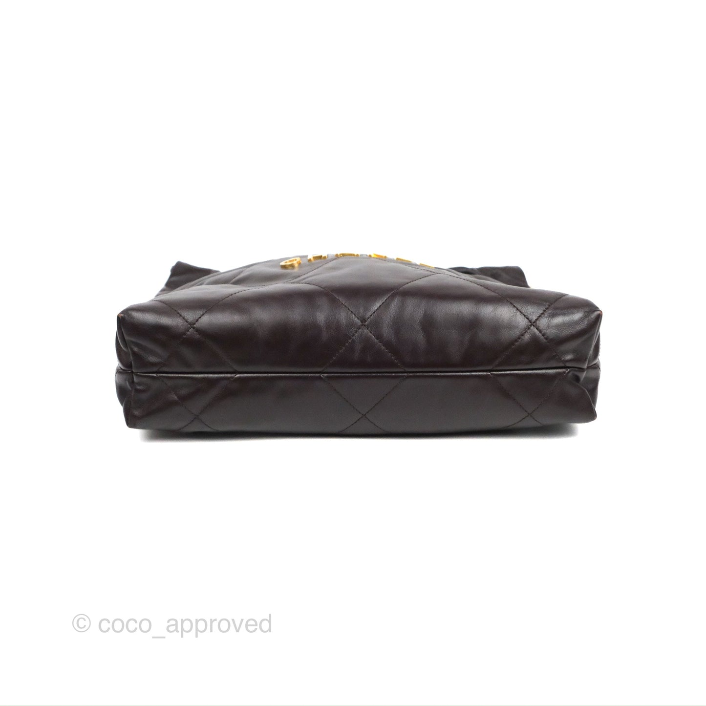Chanel 22 Small Dark Brown Shiny Calfskin Aged Gold Hardware