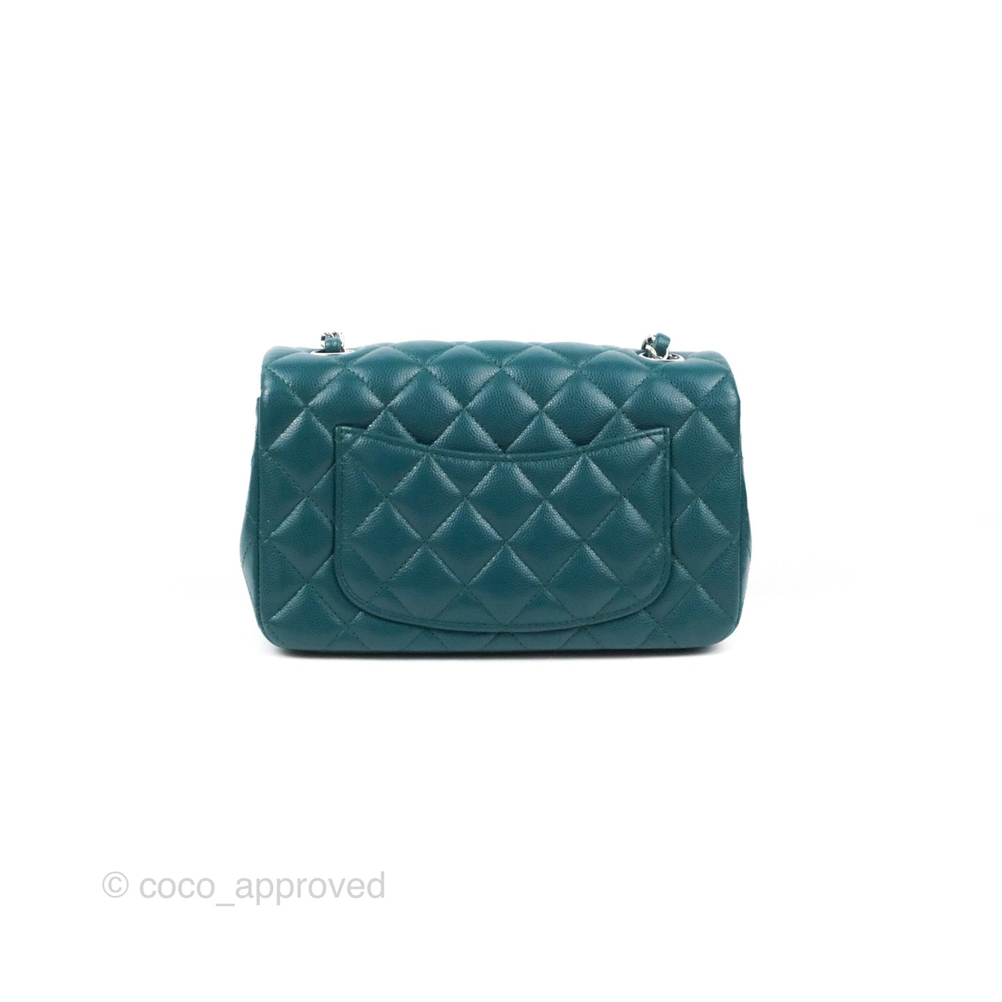 Chanel Quilted Mini Rectangular Flap Teal Green Caviar Silver Hardware