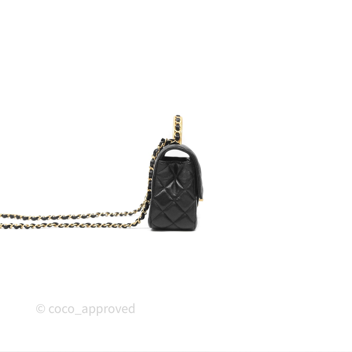 Chanel Top Handle Mini Rectangular Flap Bag Black Lambskin Aged Gold Hardware