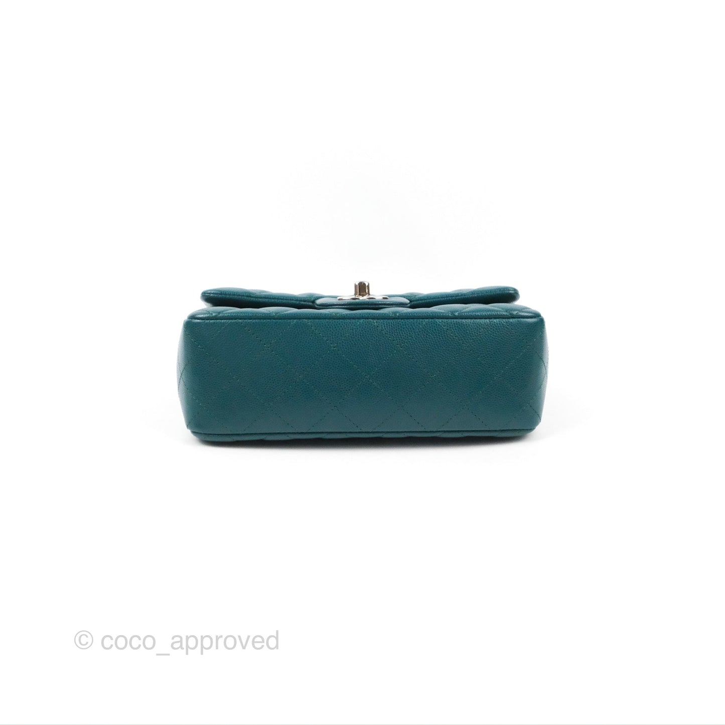 Chanel Quilted Mini Rectangular Flap Teal Green Caviar Silver Hardware