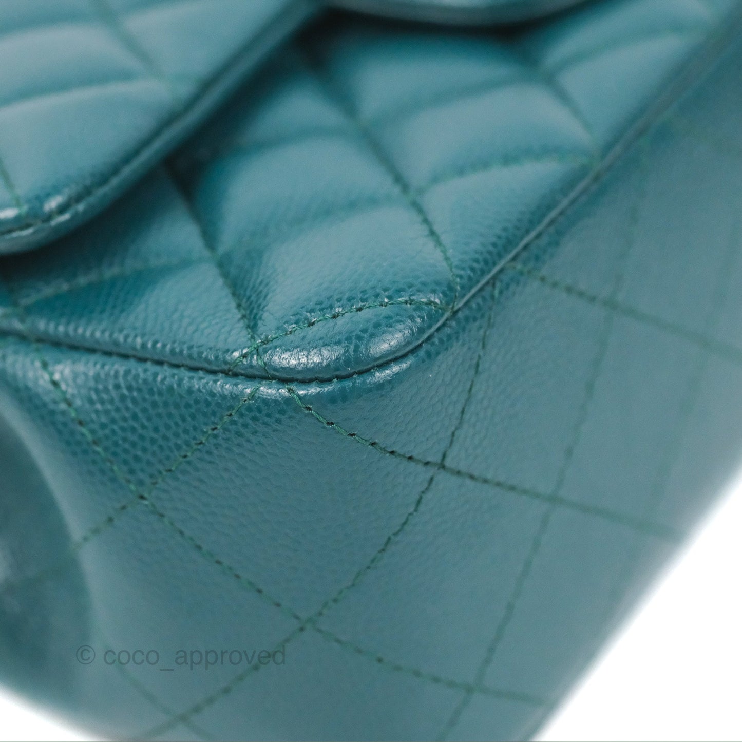 Chanel Quilted Mini Rectangular Flap Teal Green Caviar Silver Hardware