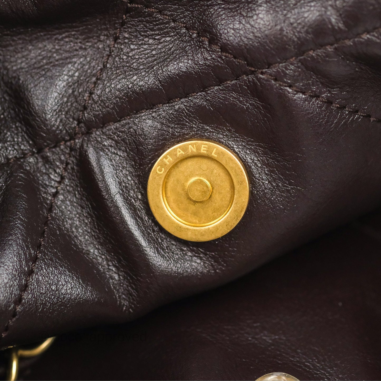 Chanel 22 Small Dark Brown Shiny Calfskin Aged Gold Hardware