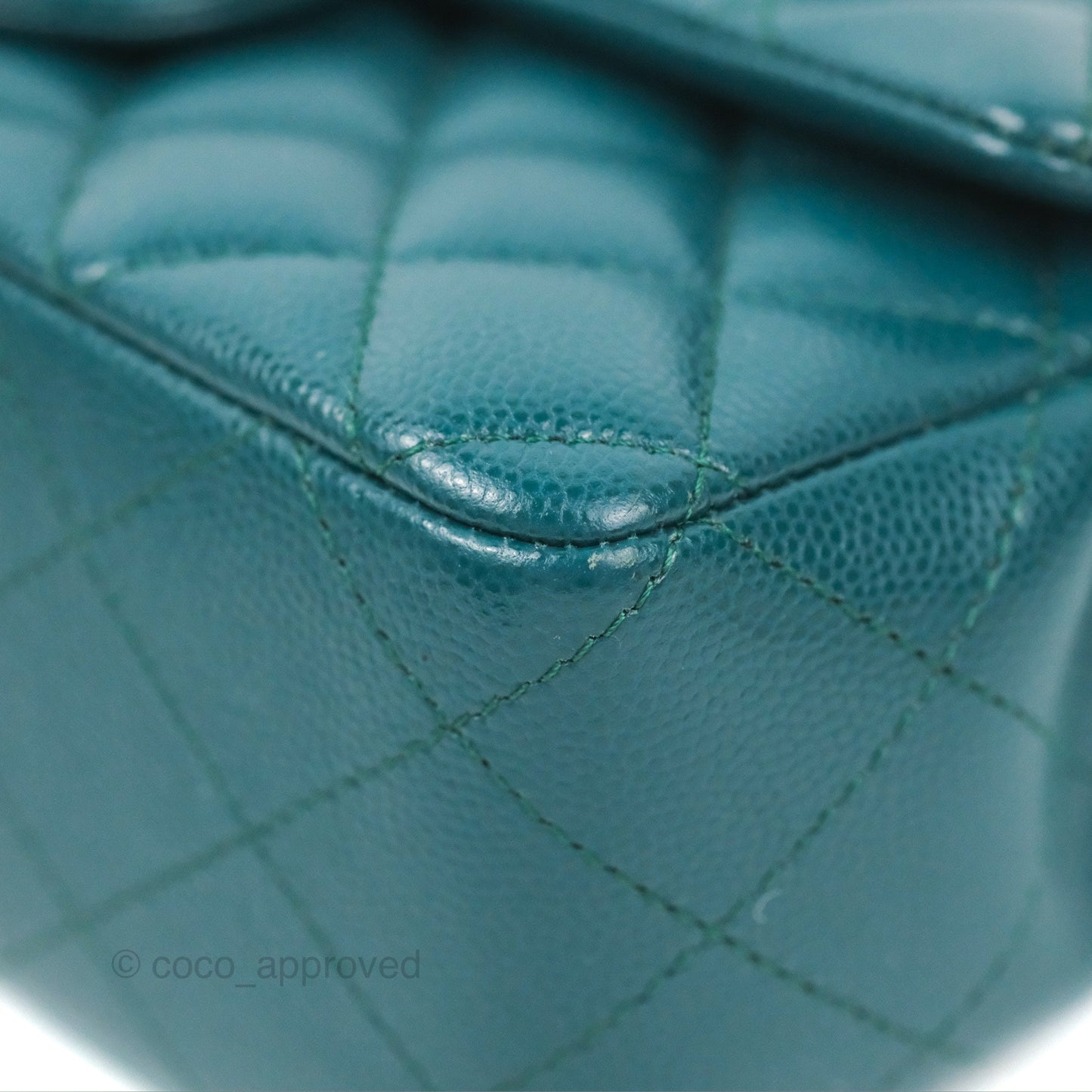 Chanel Quilted Mini Rectangular Flap Teal Green Caviar Silver Hardware
