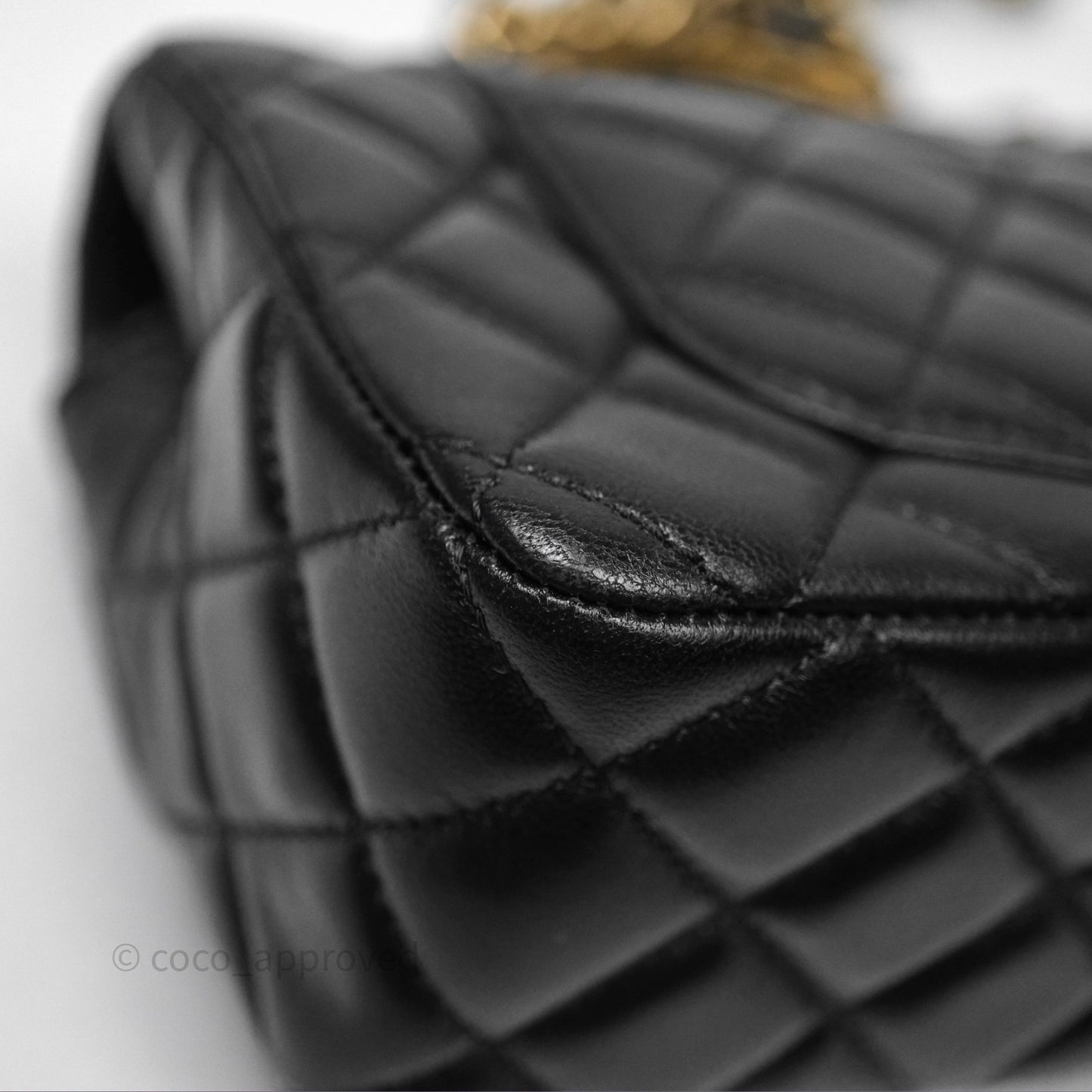 Chanel Top Handle Mini Rectangular Flap Bag Black Lambskin Aged Gold Hardware