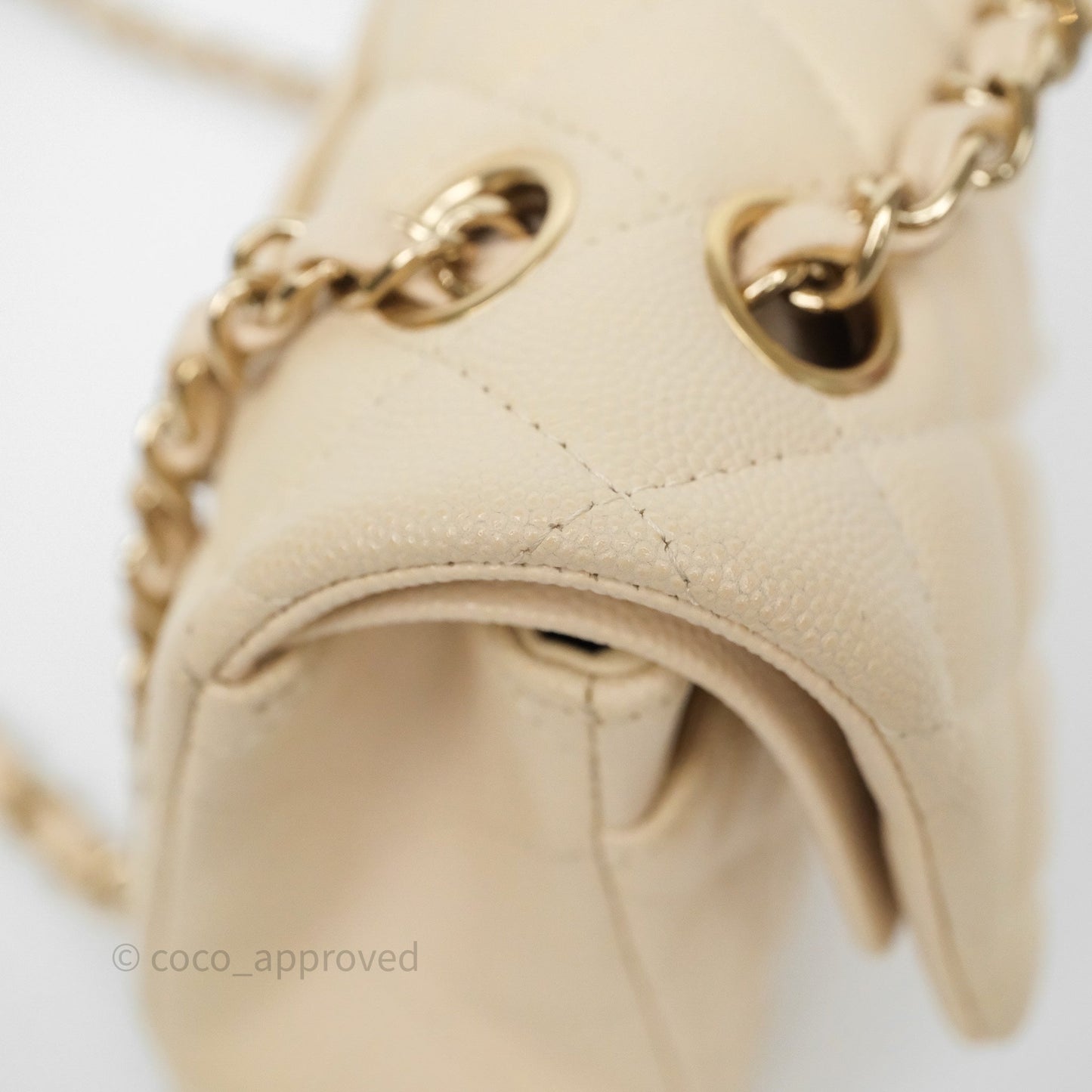 Chanel Small Classic Flap Quilted Light Ivory Beige Caviar Gold Hardware