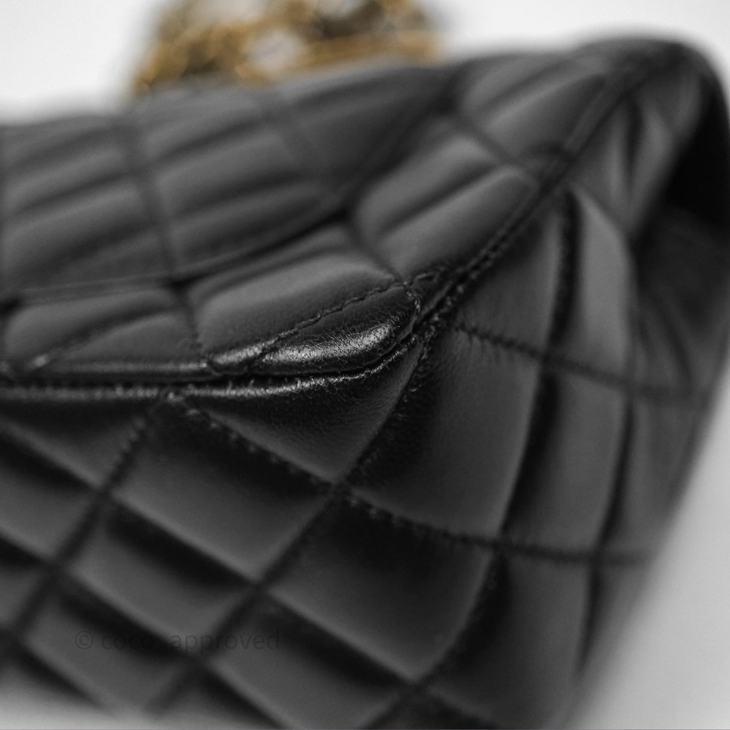 Chanel Top Handle Mini Rectangular Flap Bag Black Lambskin Aged Gold Hardware