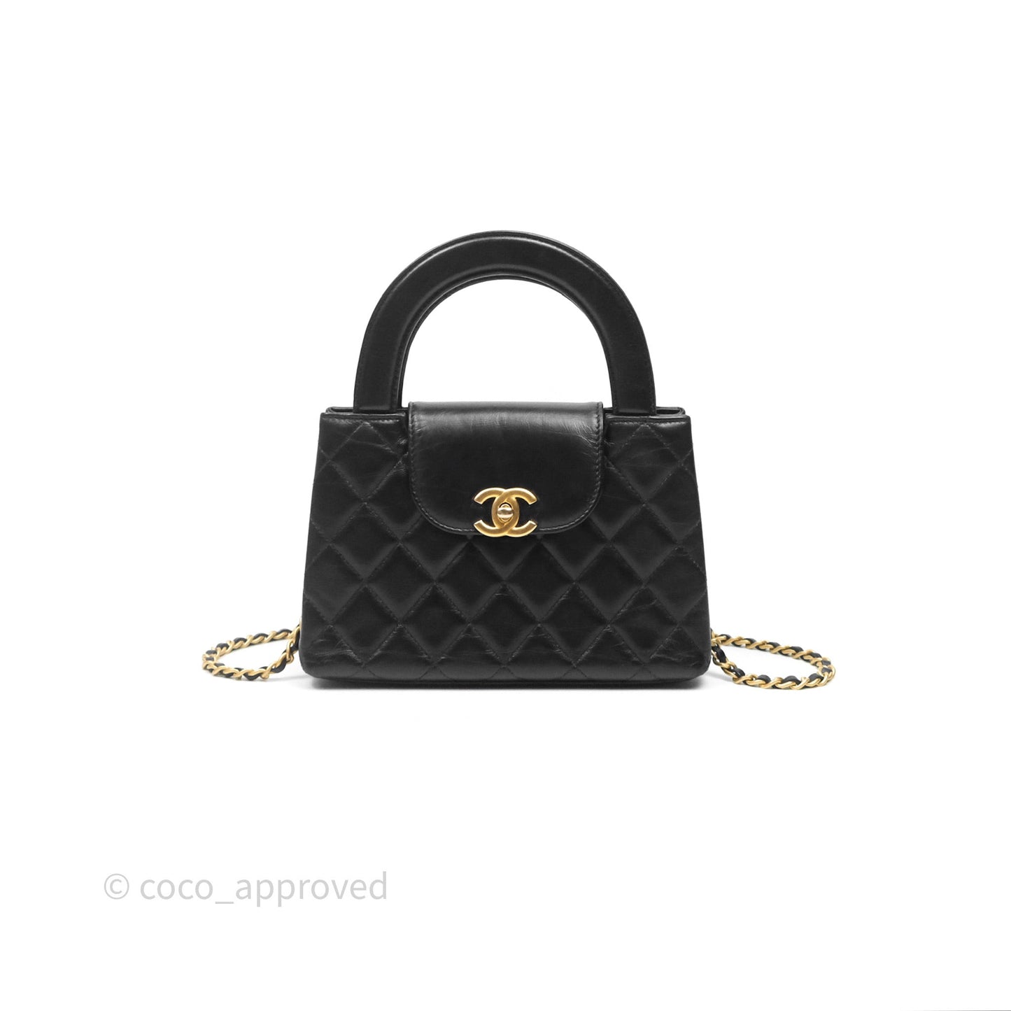 Chanel Kelly Bag Quilted Black Shiny Crumpled Calfskin Aged Gold Hardware
