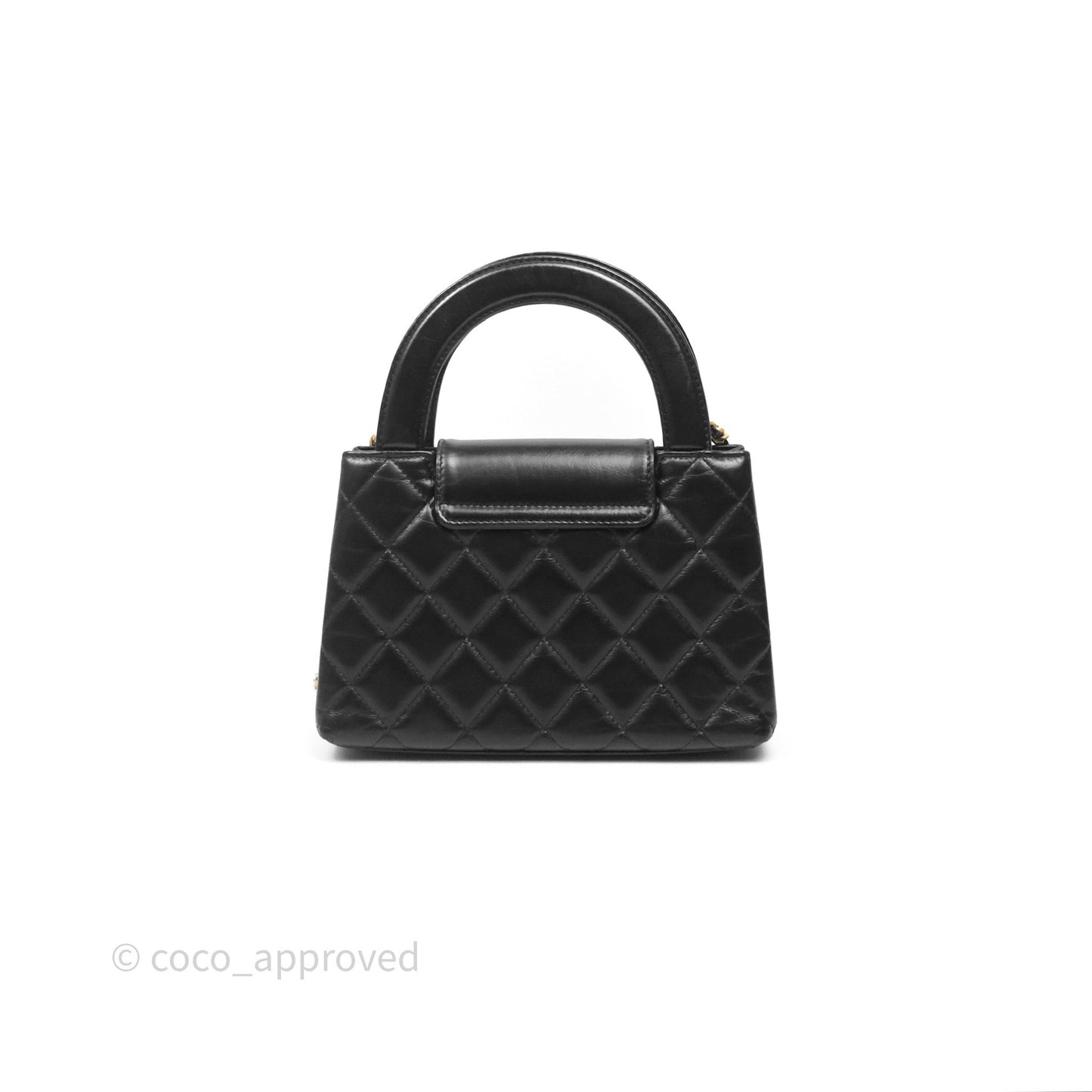 Chanel Kelly Bag Quilted Black Shiny Crumpled Calfskin Aged Gold Hardware