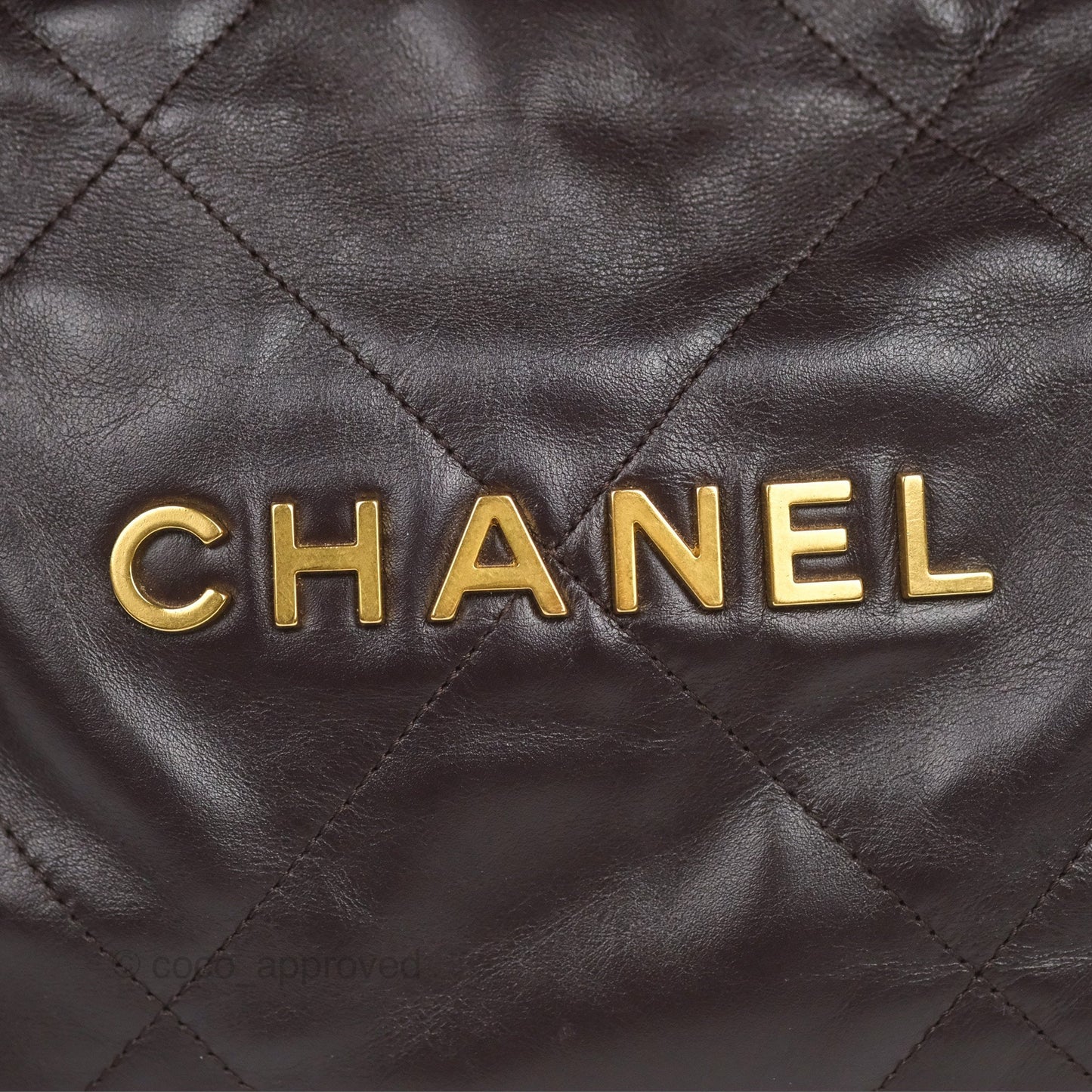 Chanel 22 Small Dark Brown Shiny Calfskin Aged Gold Hardware